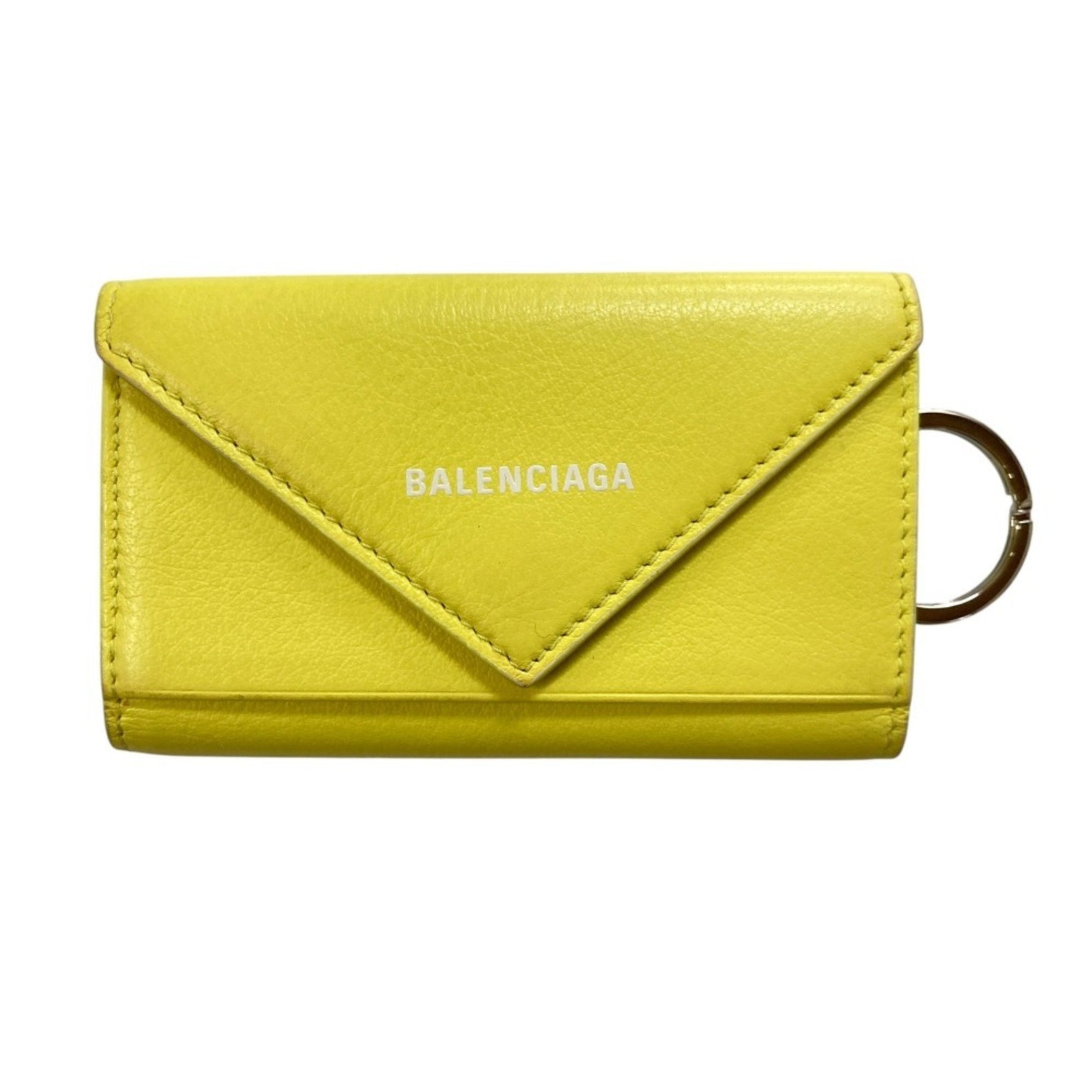 BALENCIAGA PAPER Leather Logo Tri-fold 6-ring Key Case Ring 499204・7495・S・568148 Yellow Men's Women's