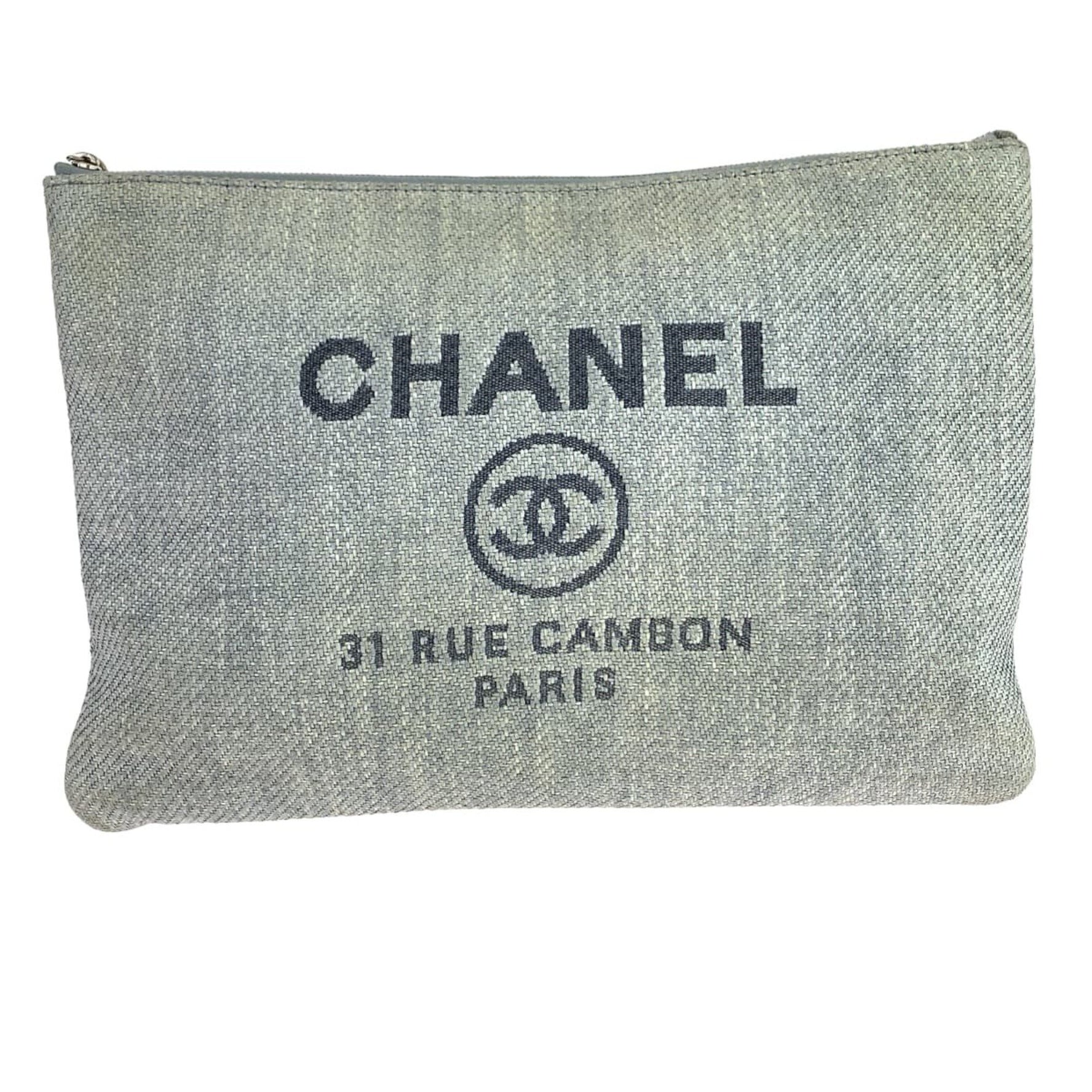 CHANEL Cruise Line Deauville Coco Mark with Silver Hardware Canvas Clutch Bag/Second Bag/Pouch