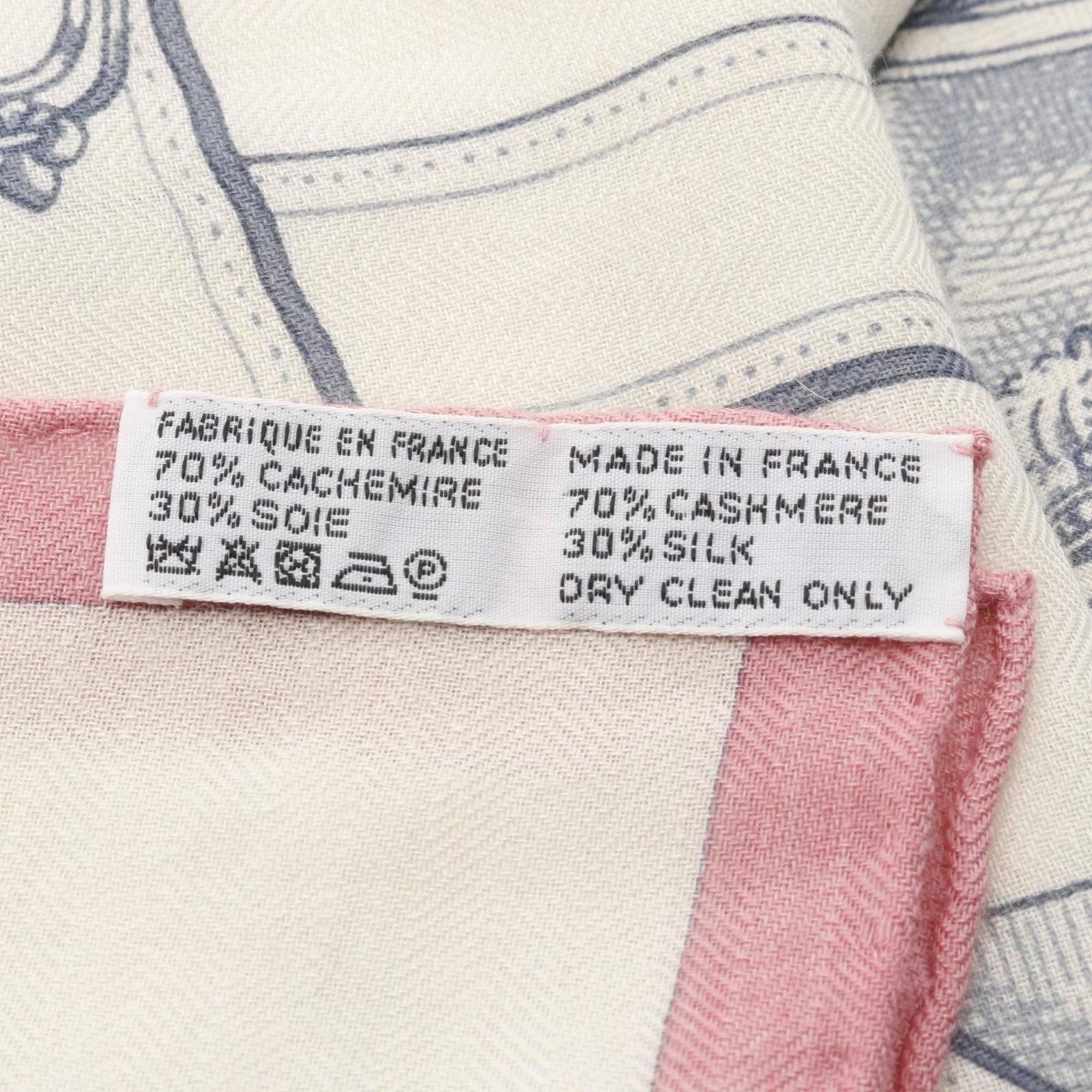 Hermes Hermès Carré Jean 140 Cavalcadour Fleuri Scarf, Silk, Cashmere, White, Pink