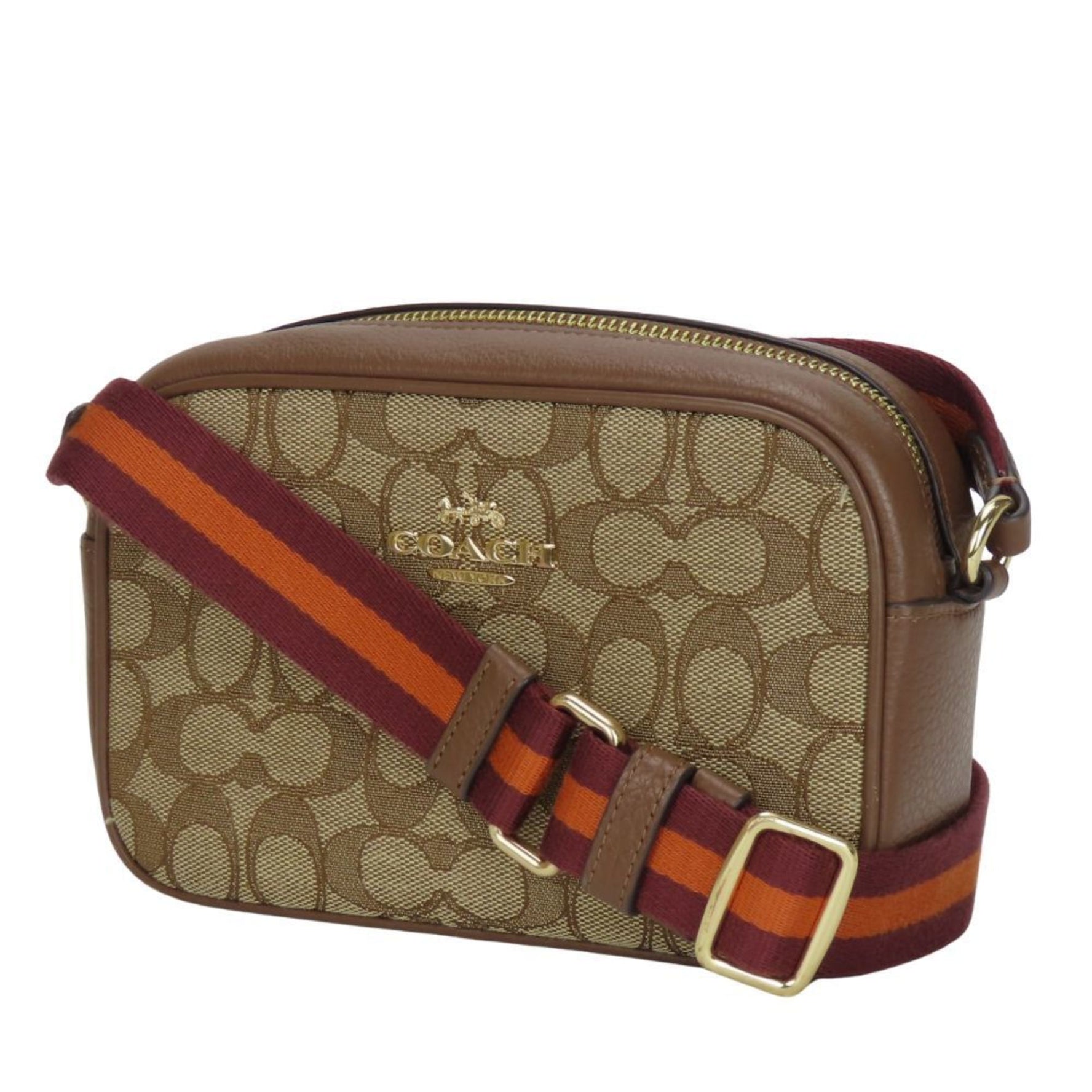 Coach Shoulder Bag Signature Canvas Leather Brown Bordeaux Pochette