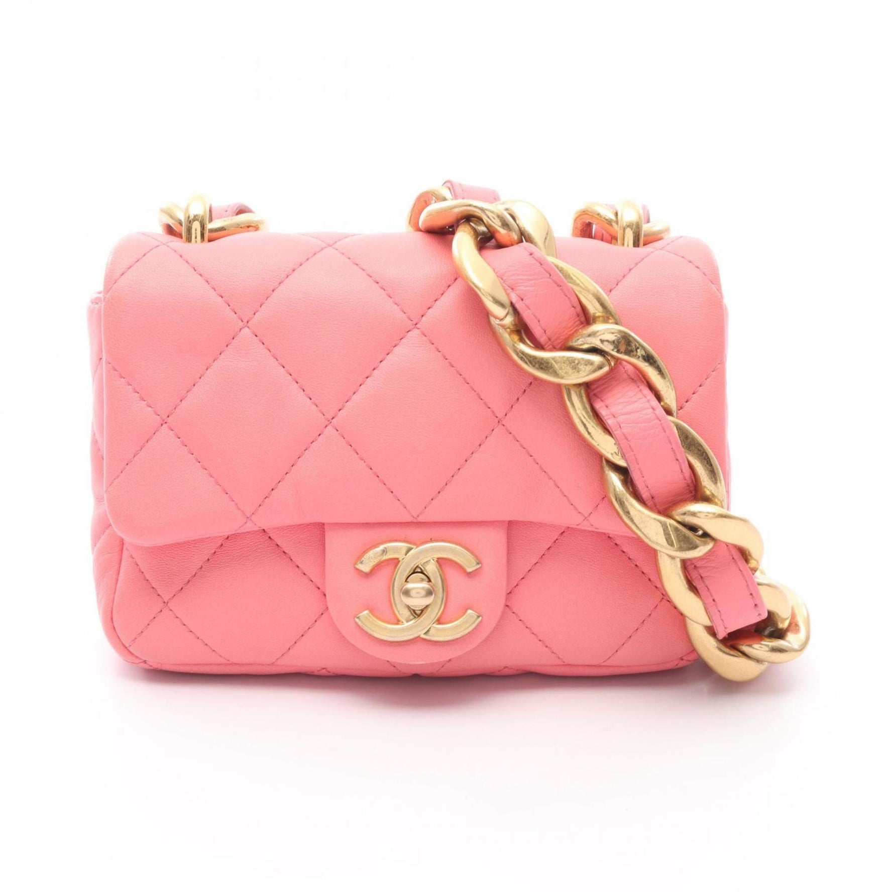 CHANEL Matelasse Shoulder Bag, Lambskin Leather, Women's, Pink