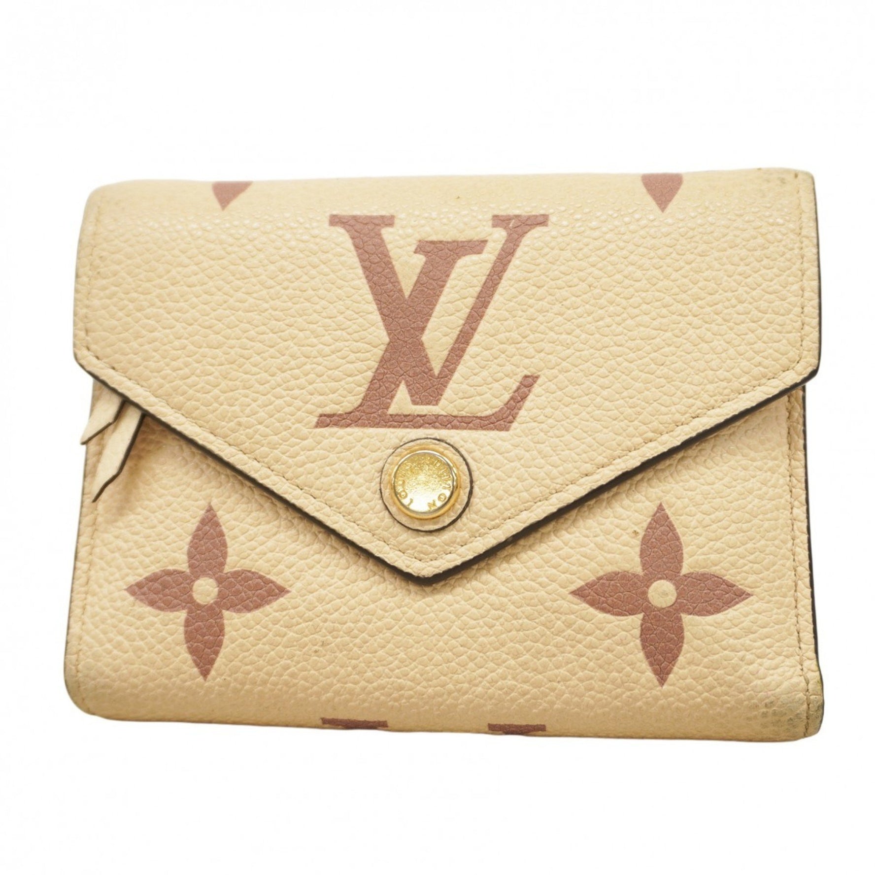 Louis Vuitton Monogram Empreinte Bicolor Tri-fold Wallet Portefeuille Victorine M80086 Crème Bois de Rose