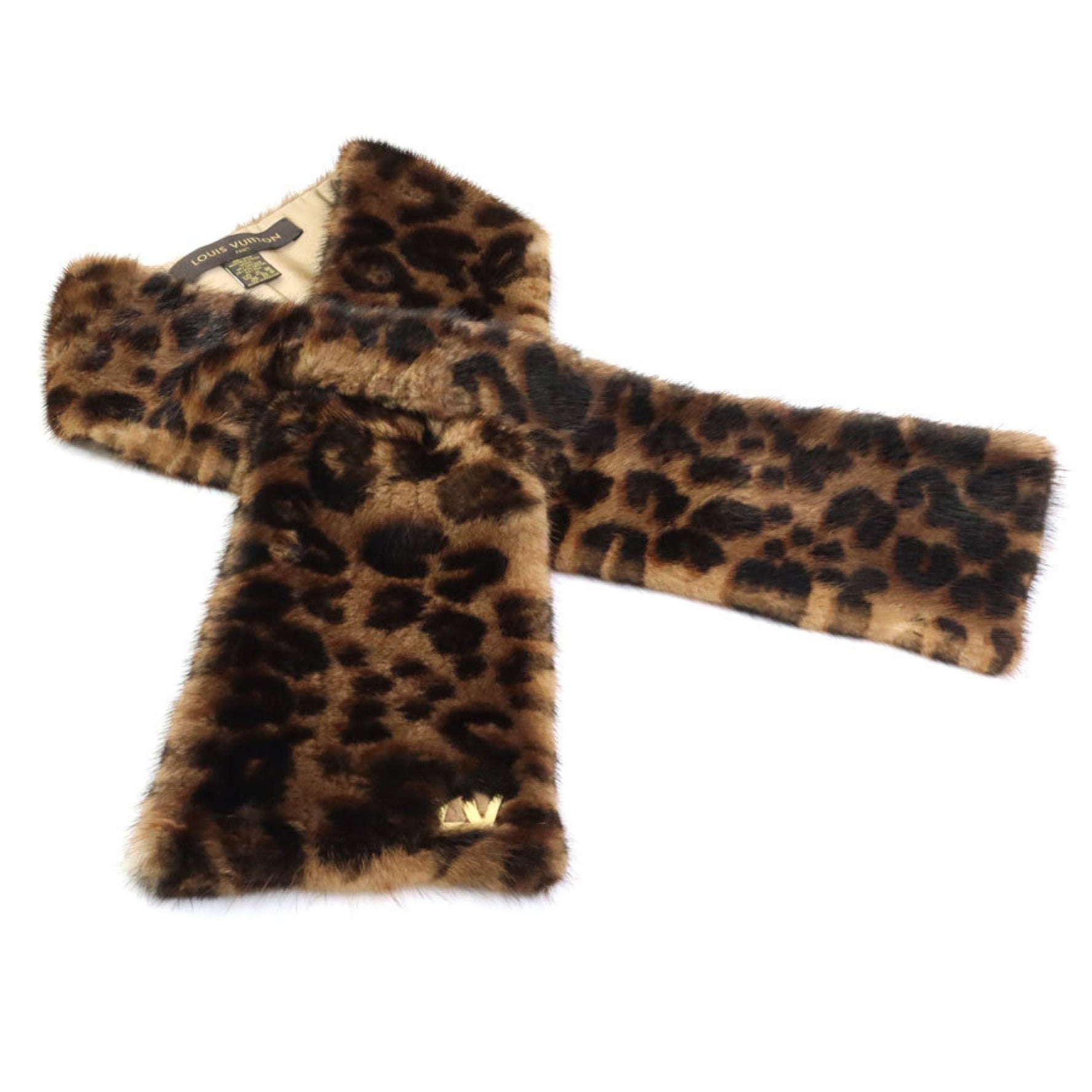 Louis Vuitton Scarf Tippet Leopard Mink Gold