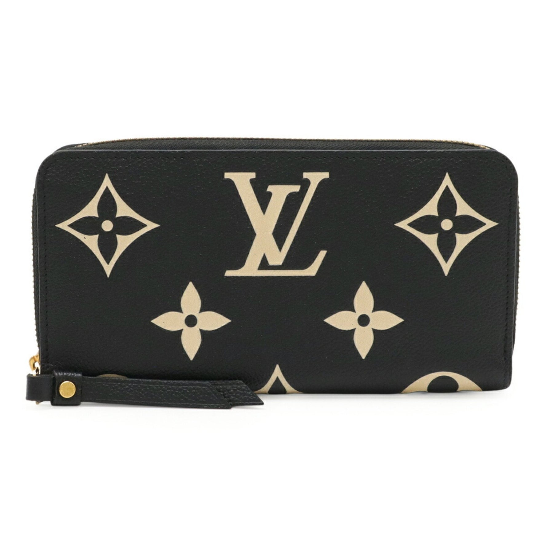 Louis Vuitton Monogram Empreinte Zippy Wallet Round Long Bicolor Black Beige