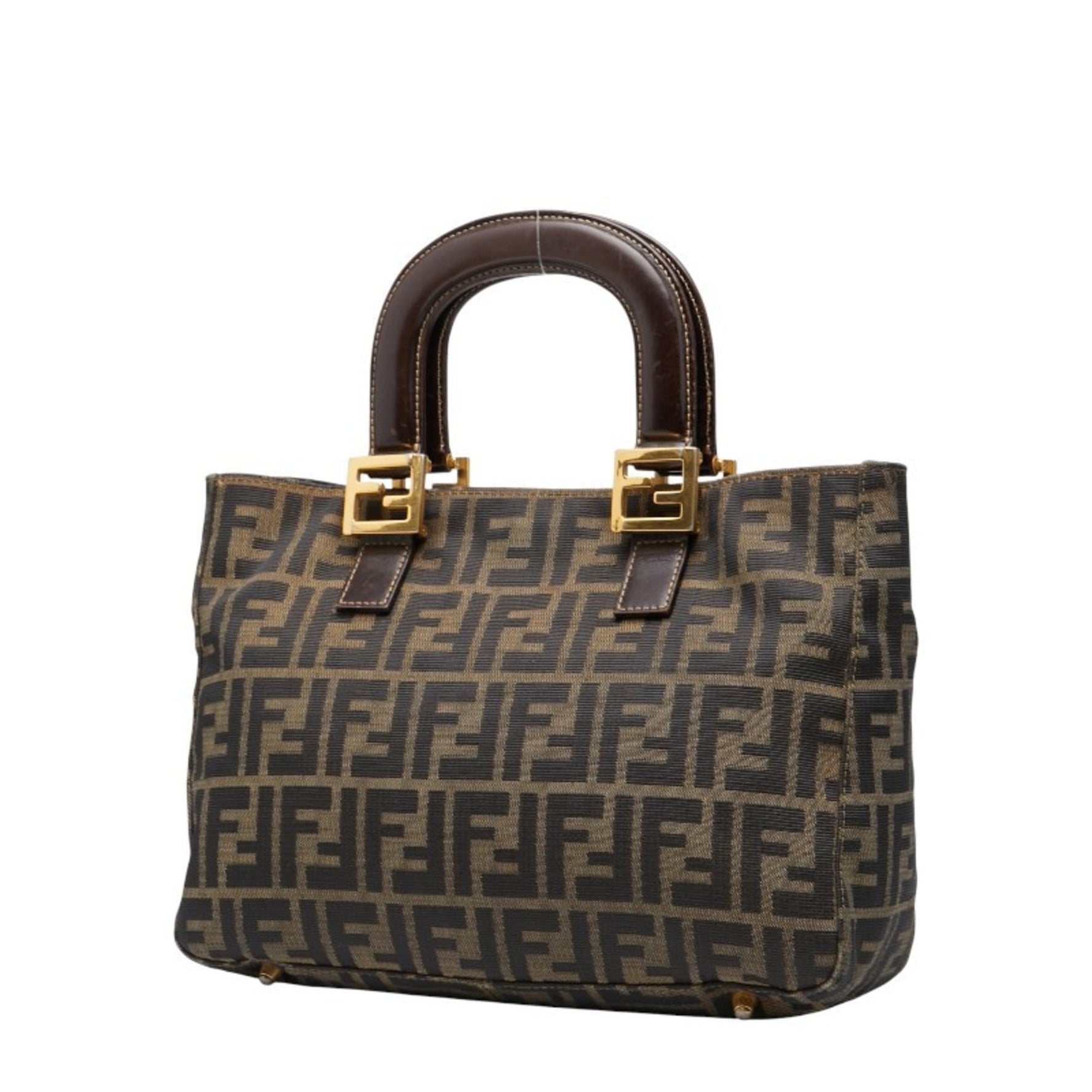 Fendi Zucca handbag in brown and black canvas leather .