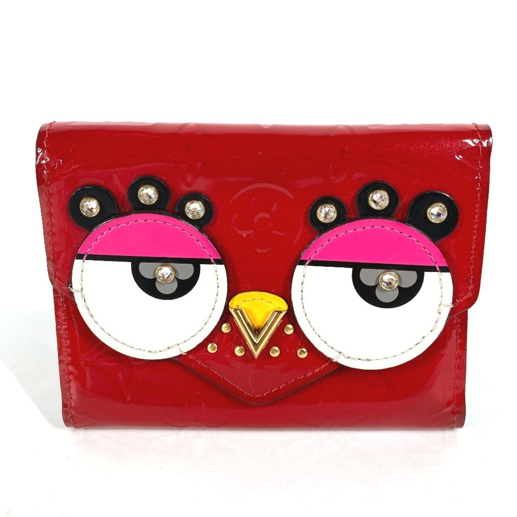LOUIS VUITTON M62317 Monogram Vernis Portefeuille Victorine Compact Wallet with Rhinestone Tri-fold Wallet, Women's, Red