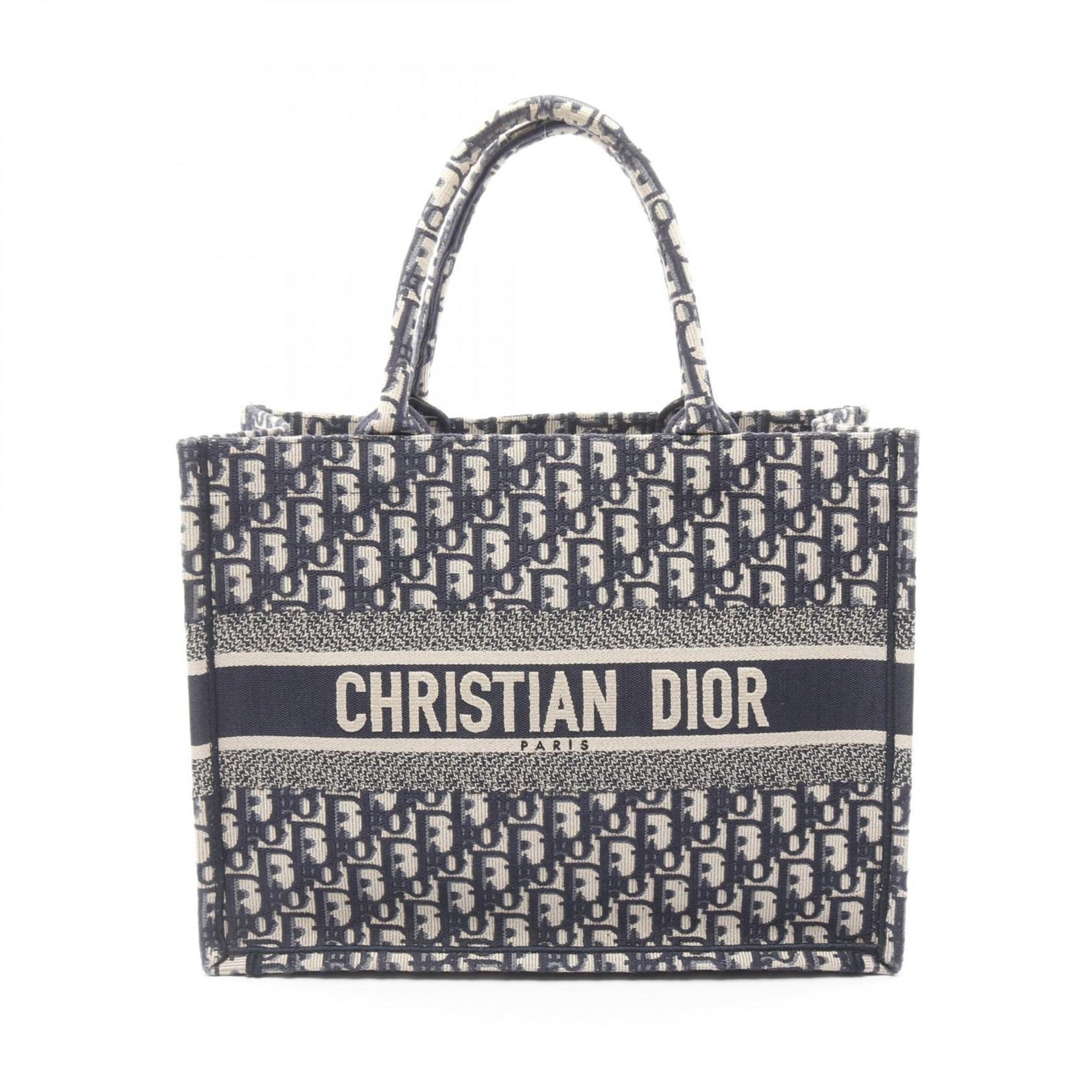 Christian Dior Dior BOOK TOTE Medium Oblique Tote Bag, Canvas and Leather, Ivory Navy