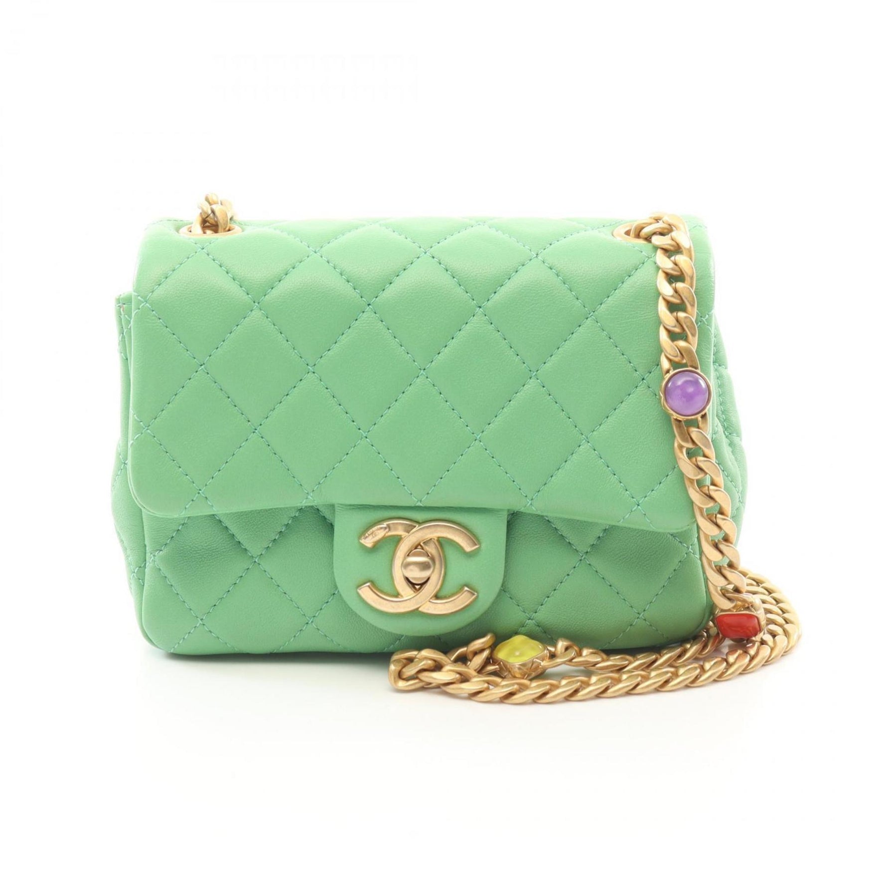 CHANEL Matelasse Shoulder Bag Lambskin (Sheepskin) Women's Green AS2380