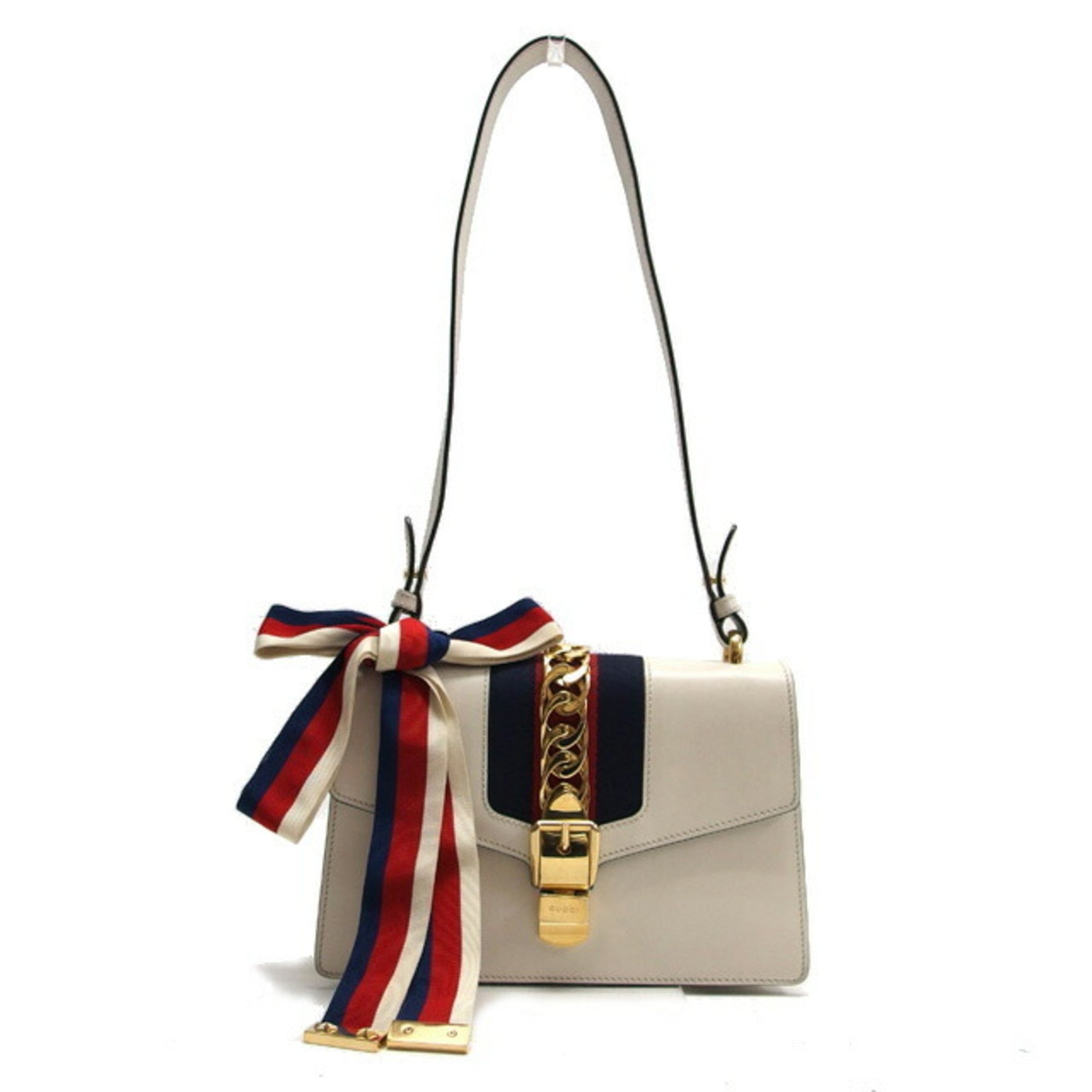 Gucci Sylvie Sherry Line Shoulder Bag with Ribbon, White