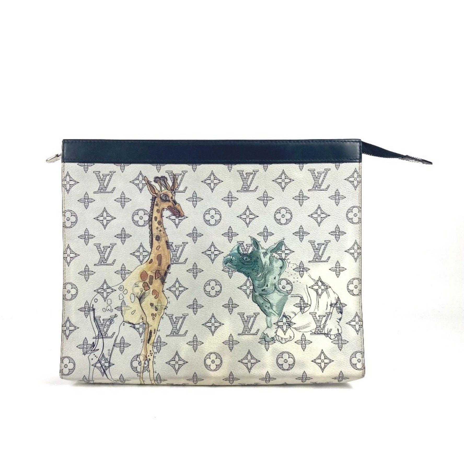 Louis Vuitton Monogram Savannah Chapman Brothers Pochette Voyage GM Pouch Bag Second Clutch Leather Men's Navy