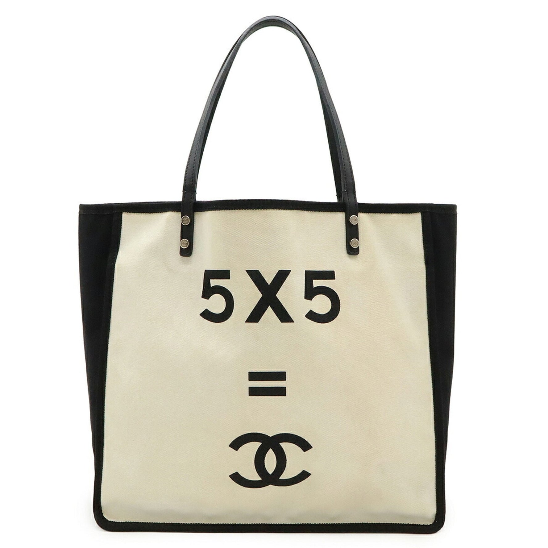 CHANEL "Let's Lemon" Straight Tote Shoulder Bag, Canvas, Leather, Ivory, Black, Charm Missing