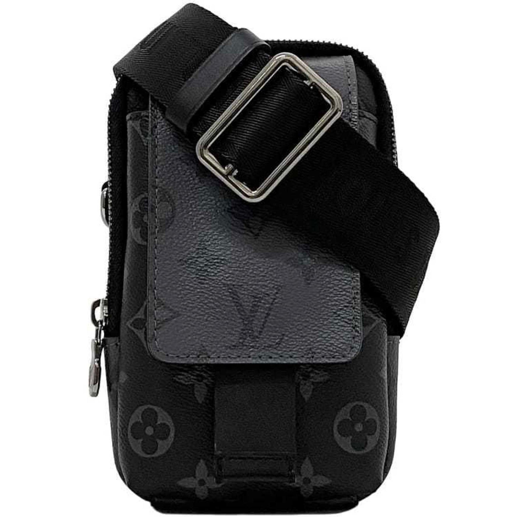 Louis Vuitton Shoulder Bag Double Phone Pouch f-22252 Black Grey Monogram Eclipse Reverse M81321 Canvas IC Tag Response LOUIS VUITTON Crossbody Flap