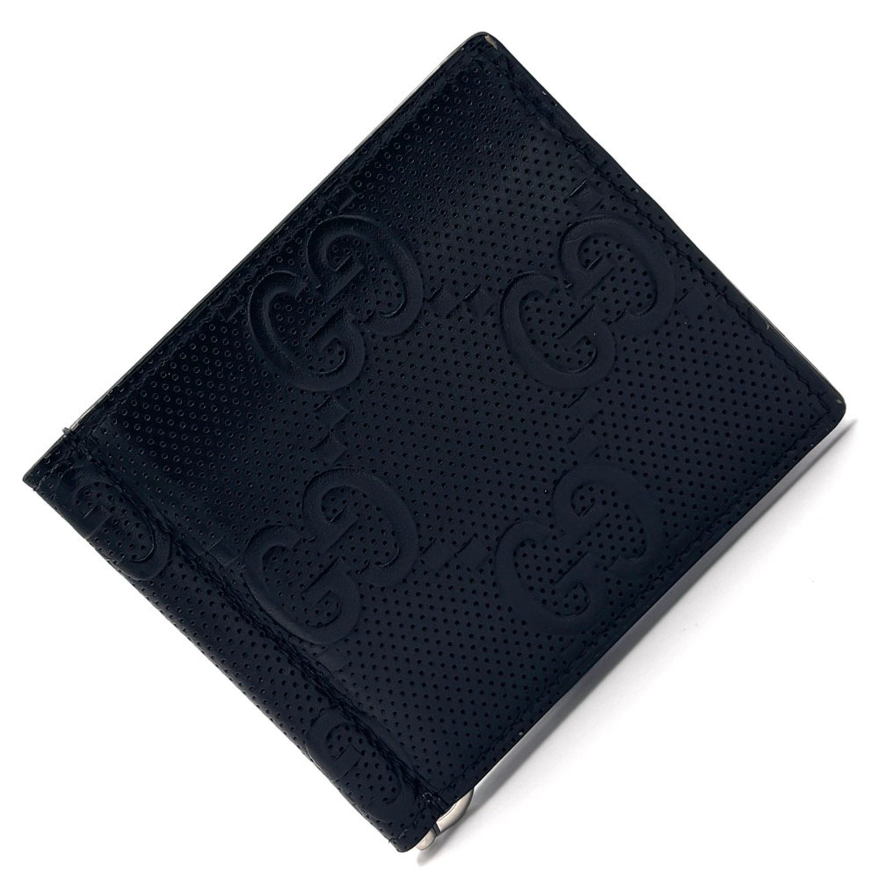GUCCI GG Embossed Money Clip Leather Bill Wallet Bi-fold