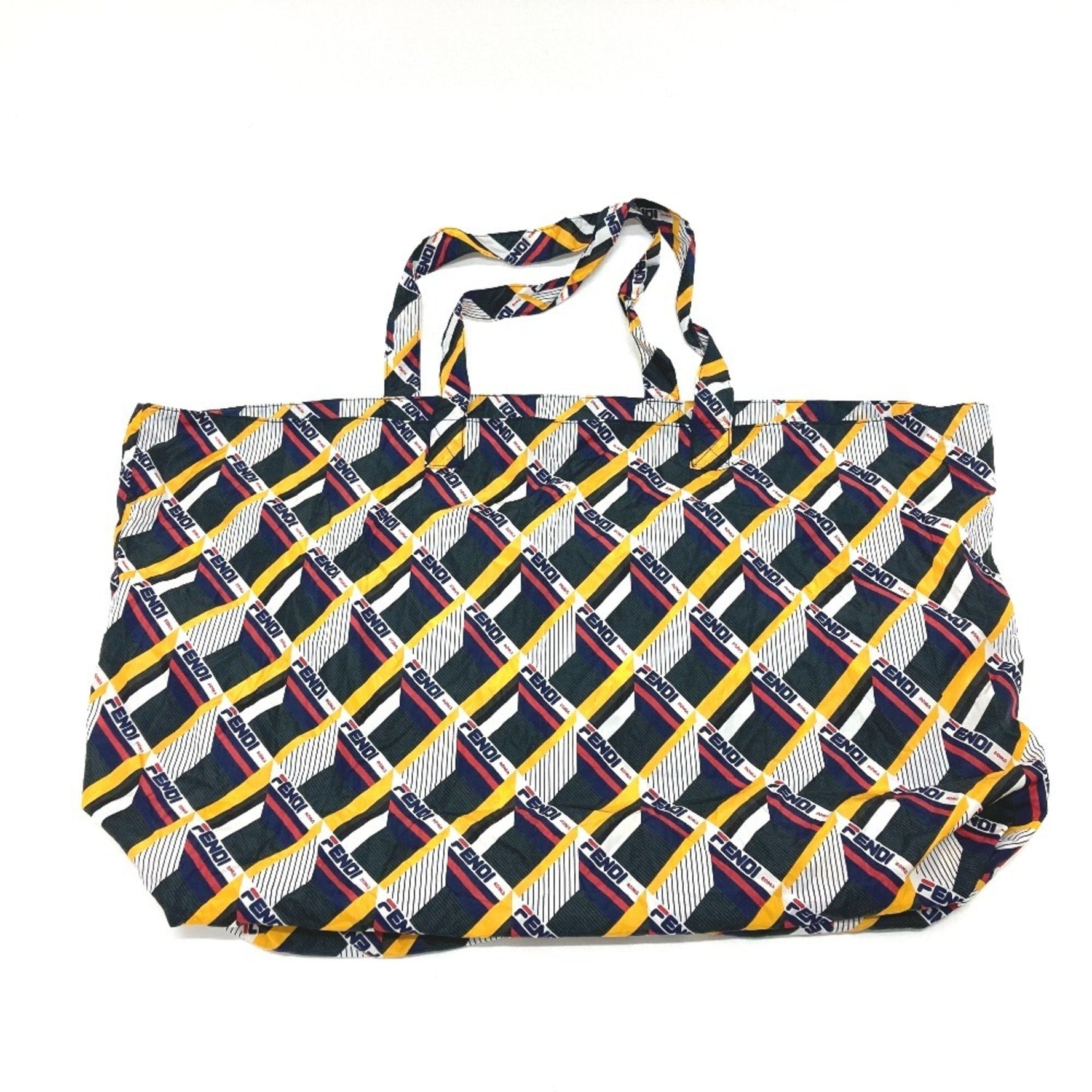 FENDI FIRA Eco Bag Shoulder with Storage Pouch Tote Leather/Nylon White/Navy