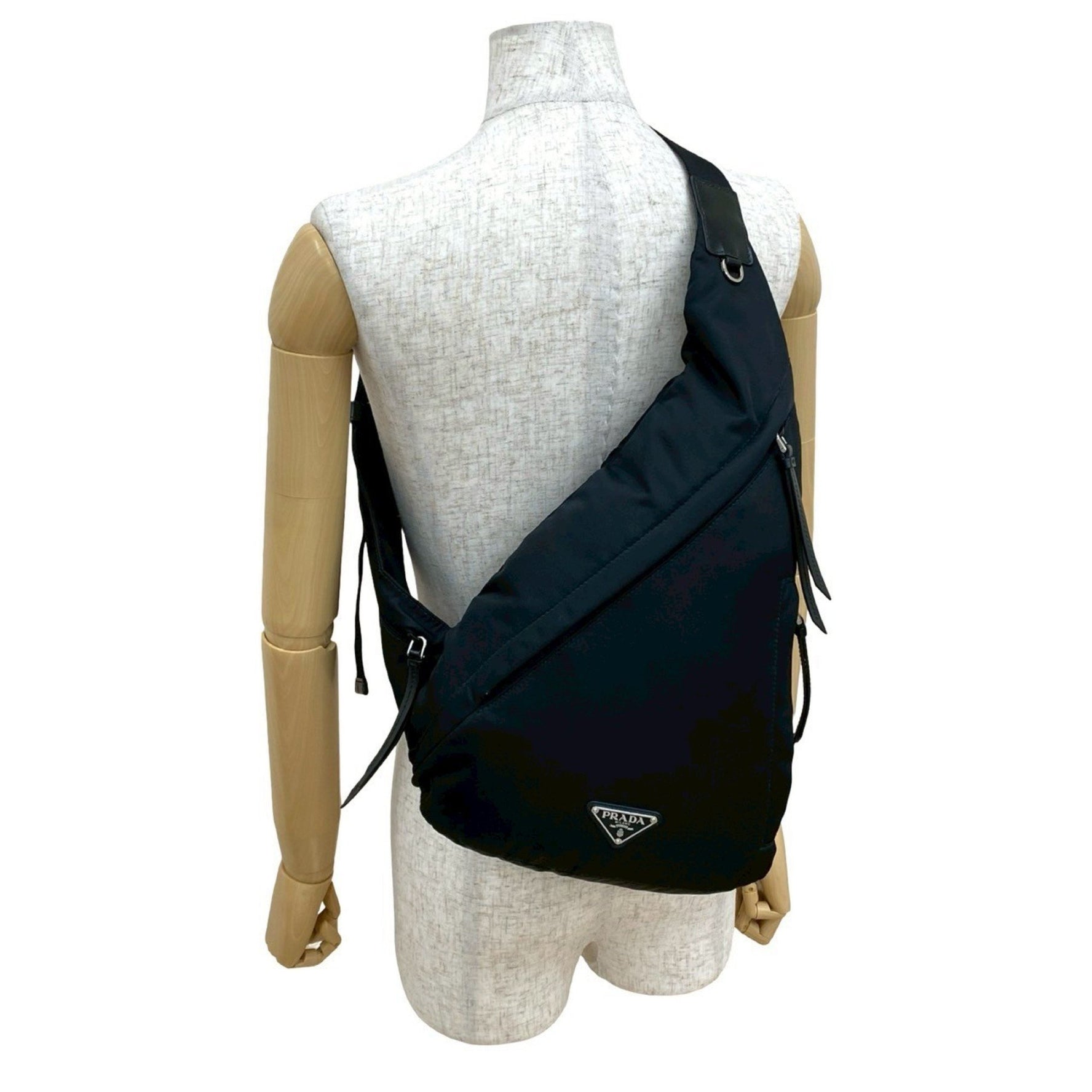 Unused, stored condition, with card. PRADA triangle logo plate, metal hardware, nylon body bag/shoulder bag, sacoche