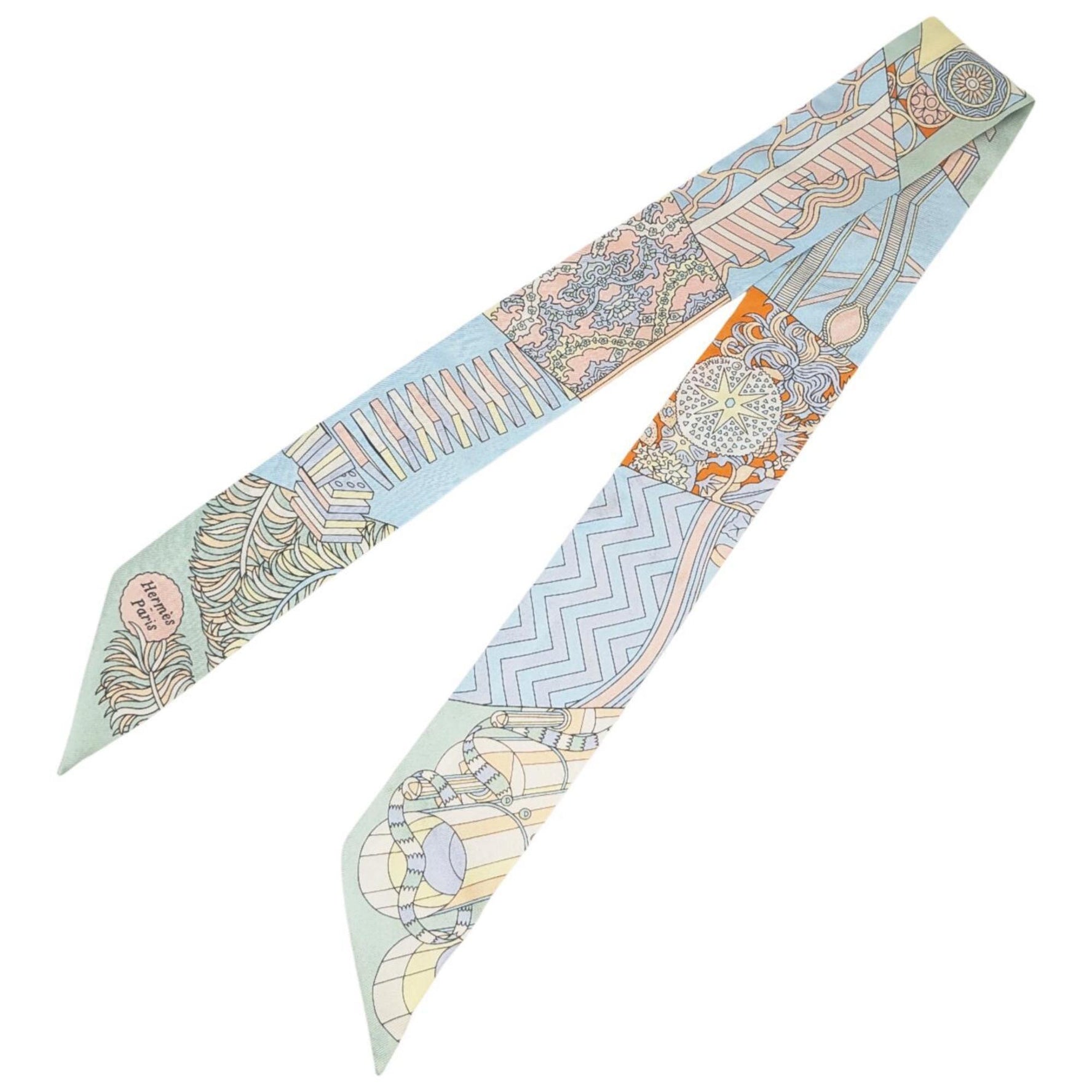 HERMES Twilly Scarf/Muffler, Silk, NETTOYAGA A SEC, Duel with a Cane and Umbrella