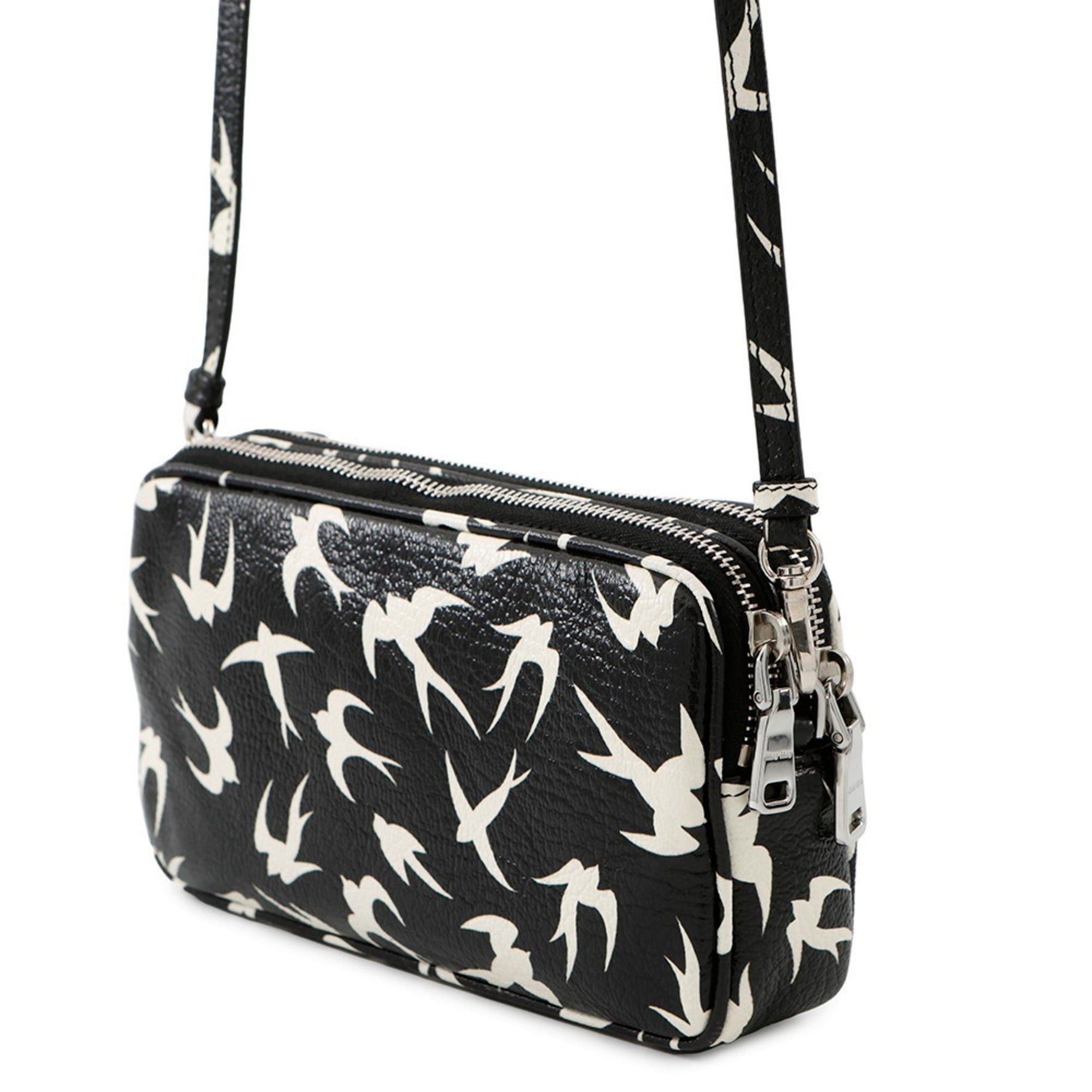 Miu Miu Miu Shoulder Bag Swallow Pattern Leather MIUMIU Black and White