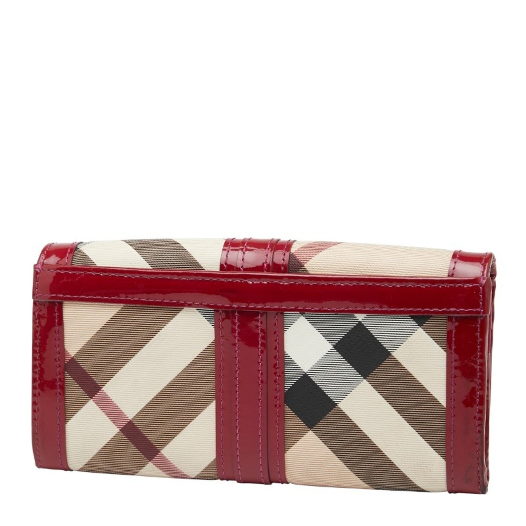 Burberry Nova Check Long Wallet in Red and Beige Leather