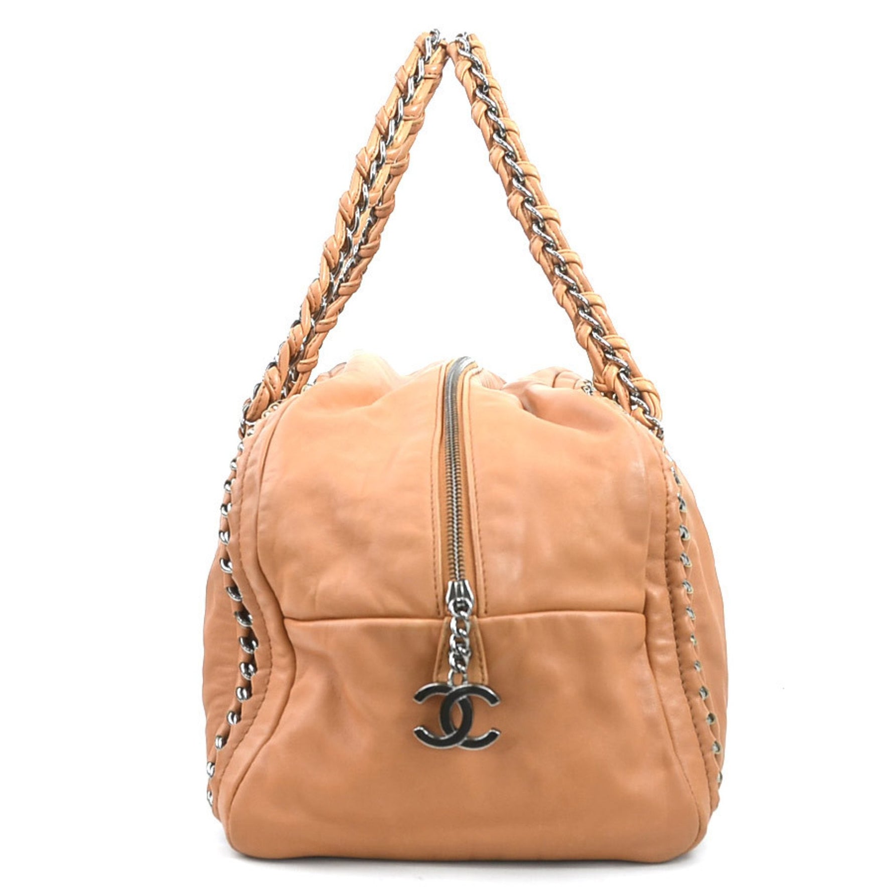 CHANEL Handbag Luxury Line Leather Metal Light Brown