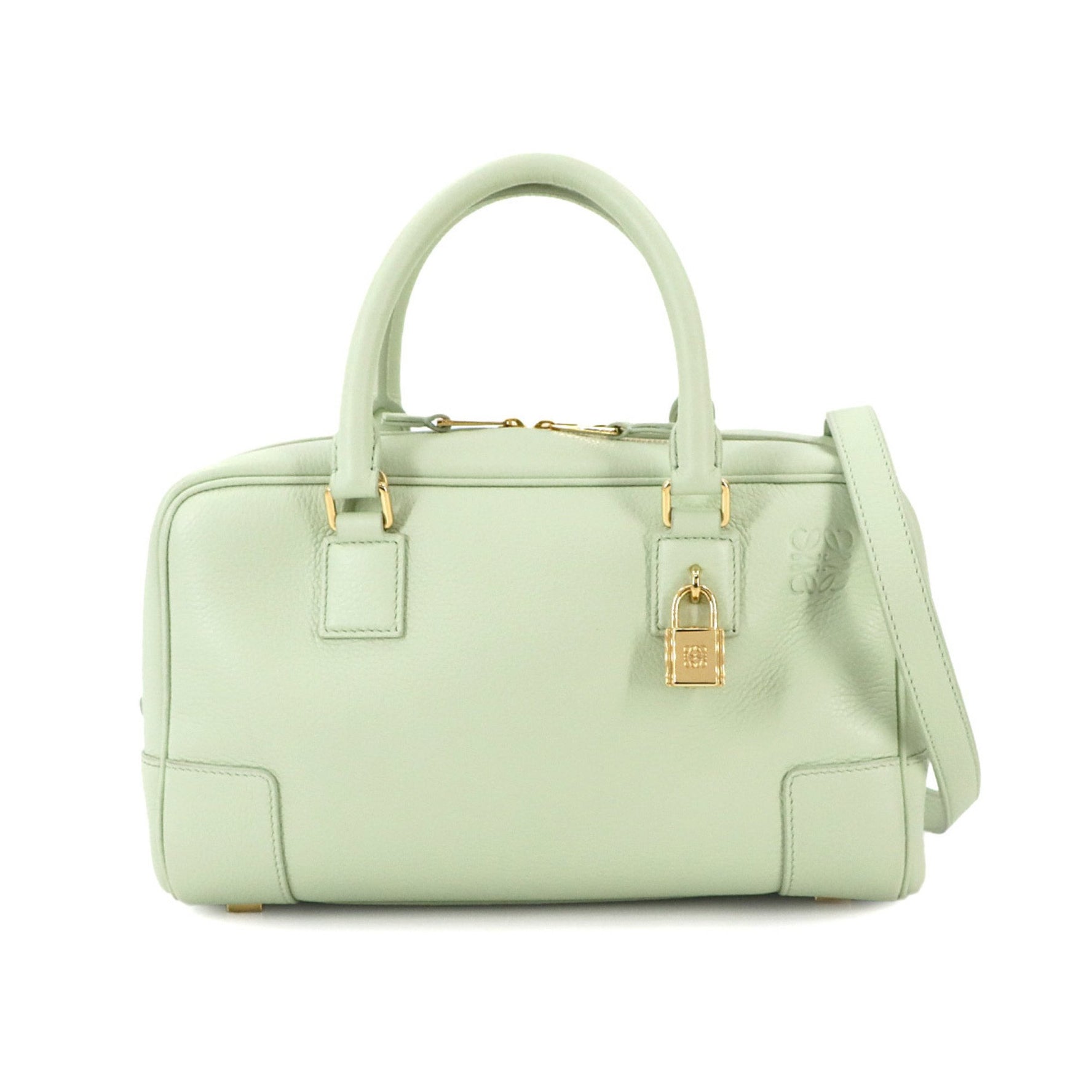 LOEWE Amazona 23 hand/shoulder bag in light green leather with gold hardware.