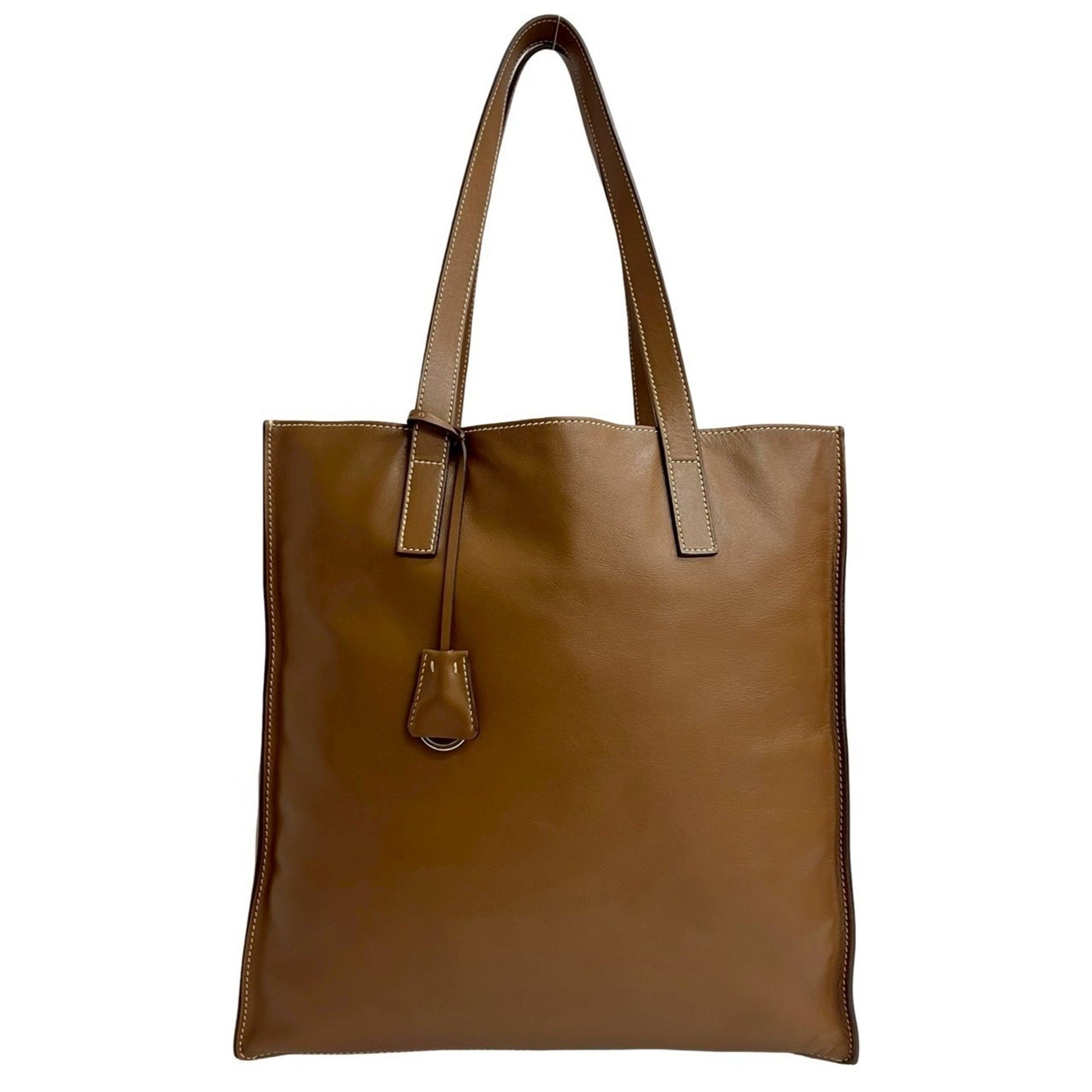 PRADA Triangle Logo Leather Tote Bag, Handbag, Size