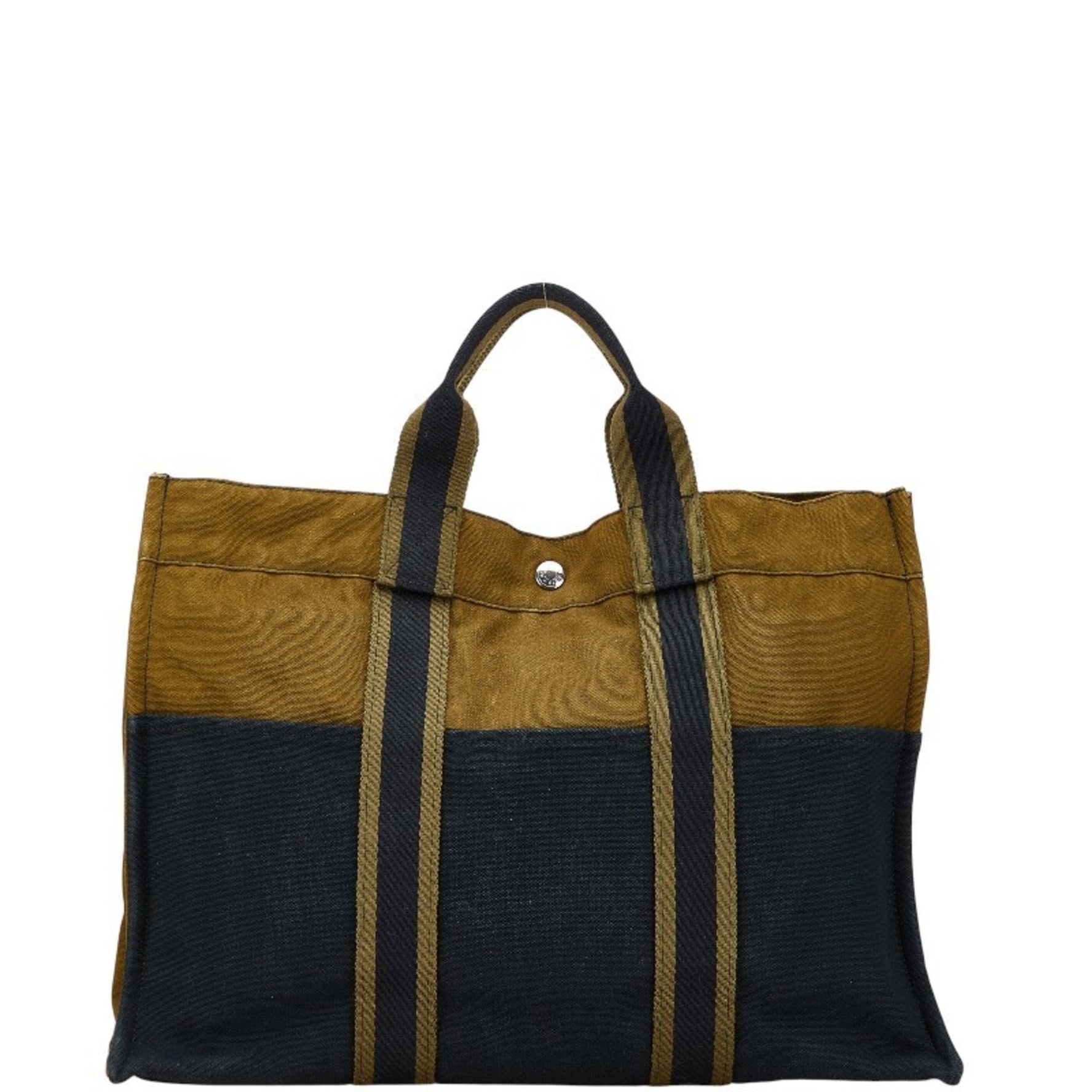 Hermès Foul Tote MM Bag Khaki Black Canvas HERMES