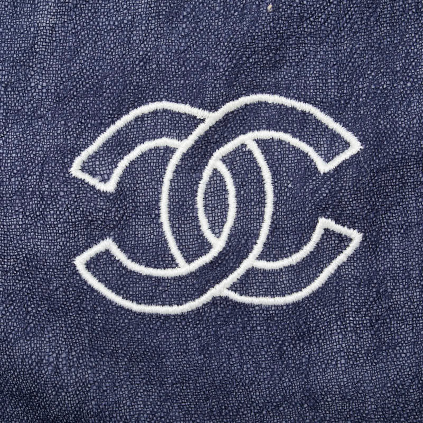 Chanel Coco Mark Shawl Stole Navy White Cashmere Women's CHANEL