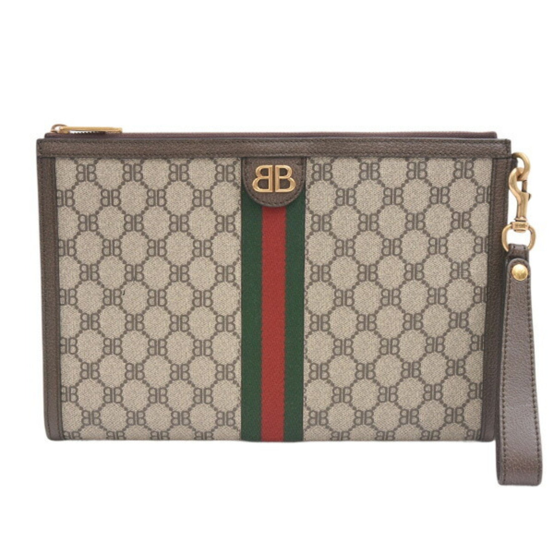Balenciaga Men's GUCCI Collaboration The Hacker Project Clutch Bag GG Supreme Sherry Line Canvas x Leather BALENCIAGA