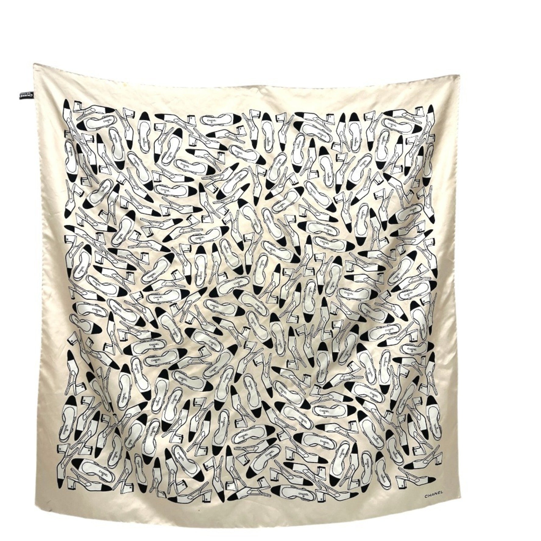 CHANEL pump motif apparel stole large scarf muffler silk beige