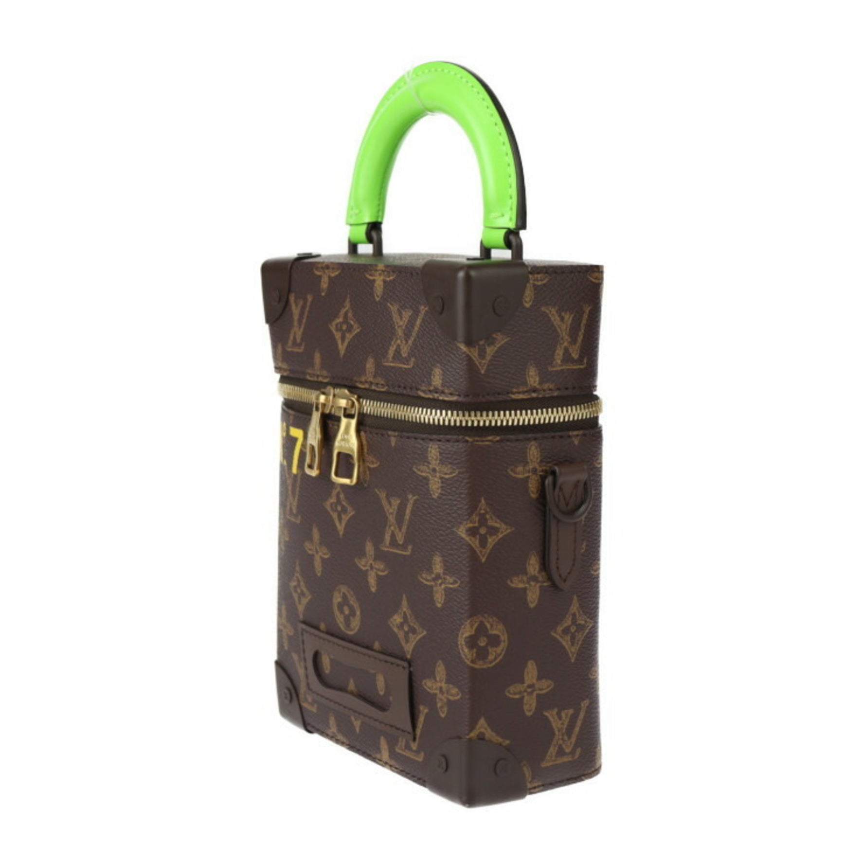 Louis Vuitton Vertical Box Trunk Monogram Handbag Leather Brown Green Shoulder Bag