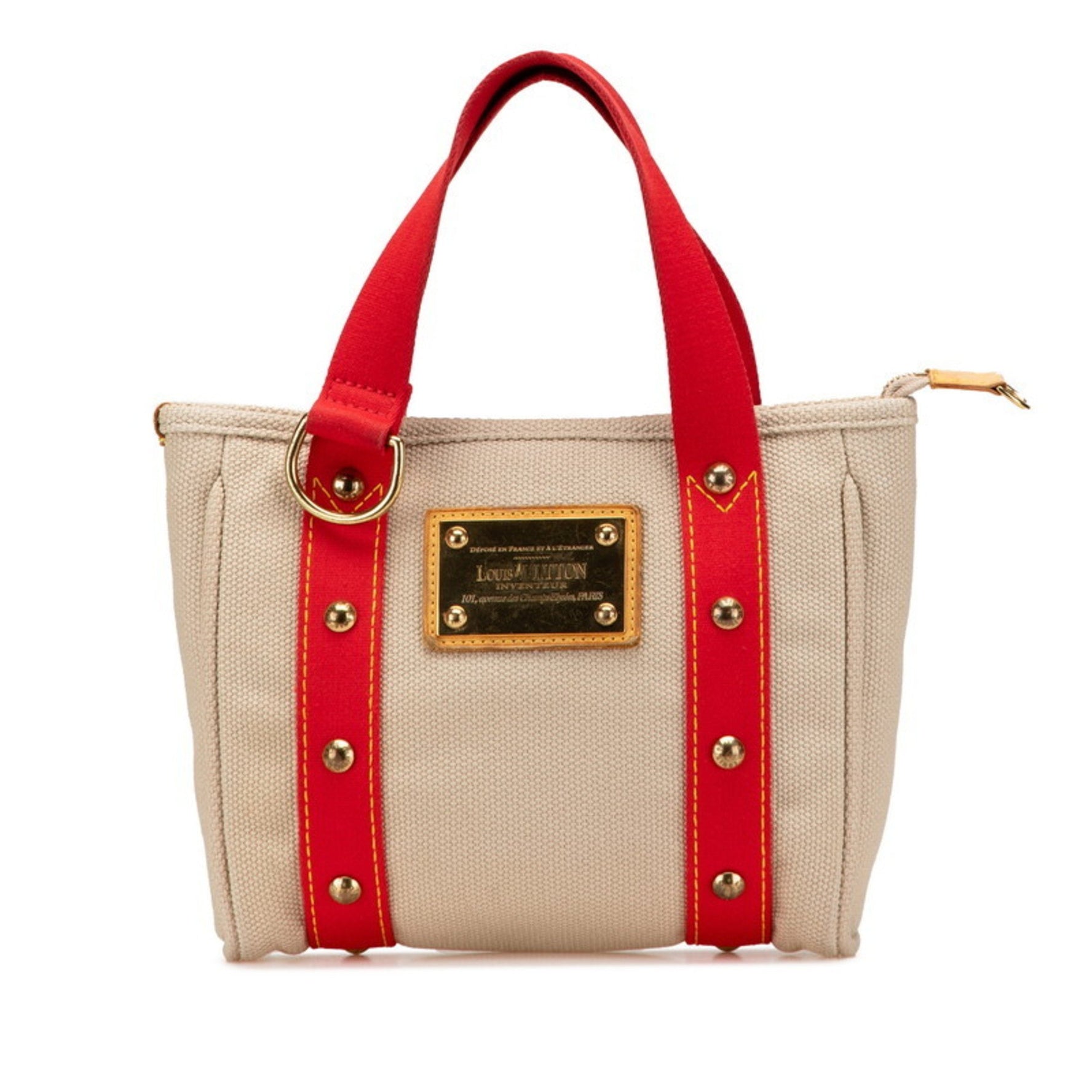Louis Vuitton Antigua Cabas PM Handbag Beige and Red Canvas LOUIS VUITTON