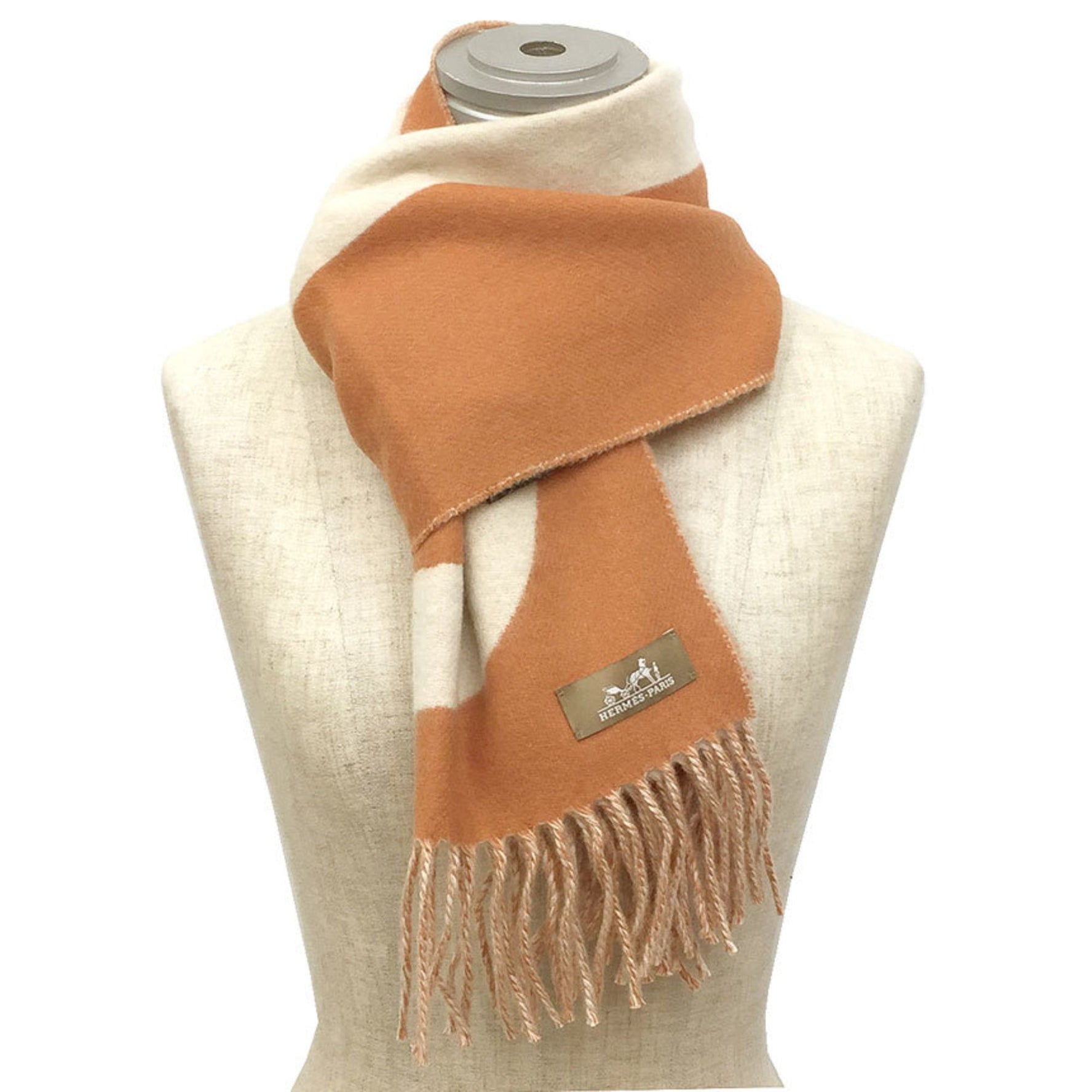 HERMES Cashmere Scarf Grand Mall Bit Pattern 2023 Stole Shawl Cuir x Ivory Men's Unisex