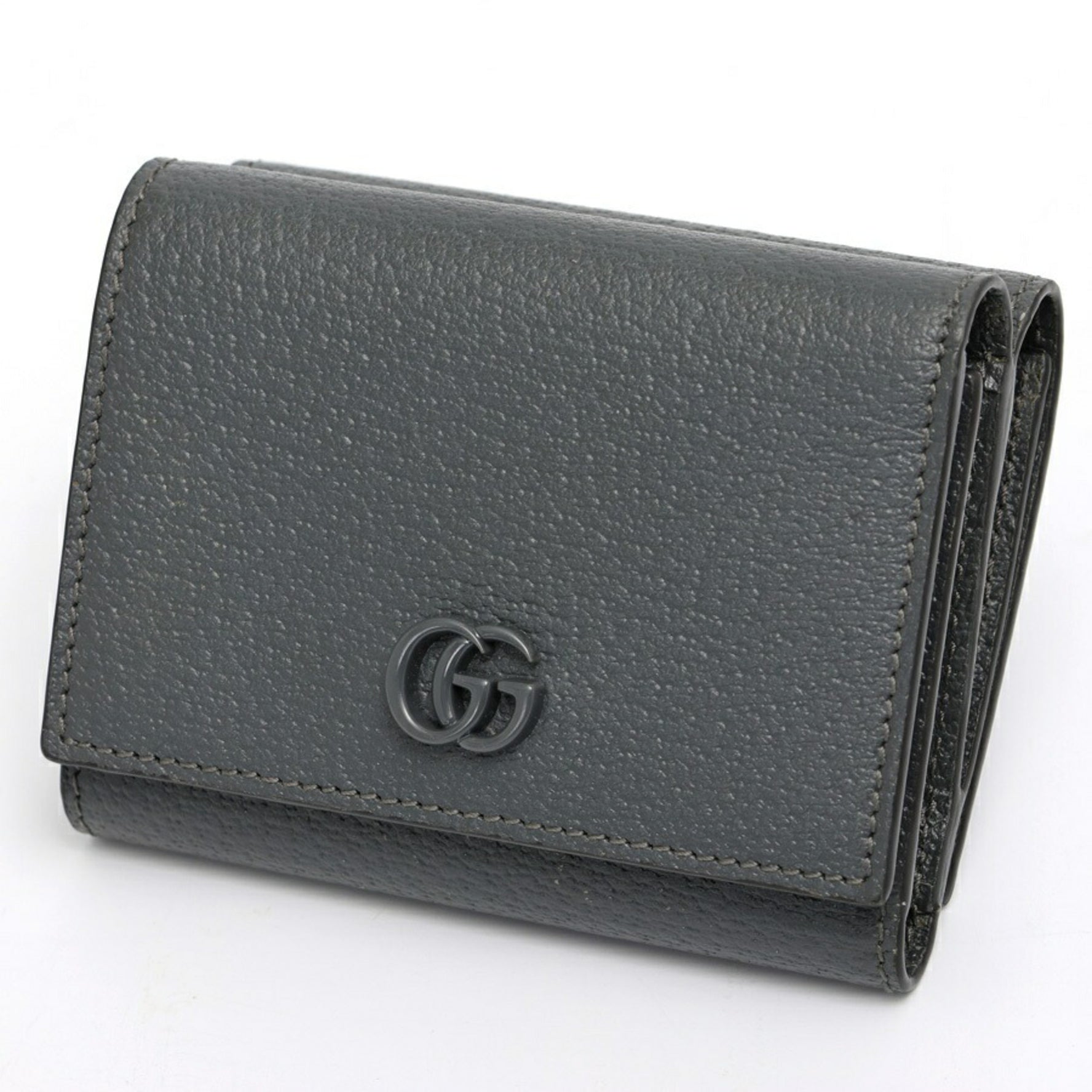 GUCCI GG Marmont Tri-fold Compact Wallet Leather Gray S-157686