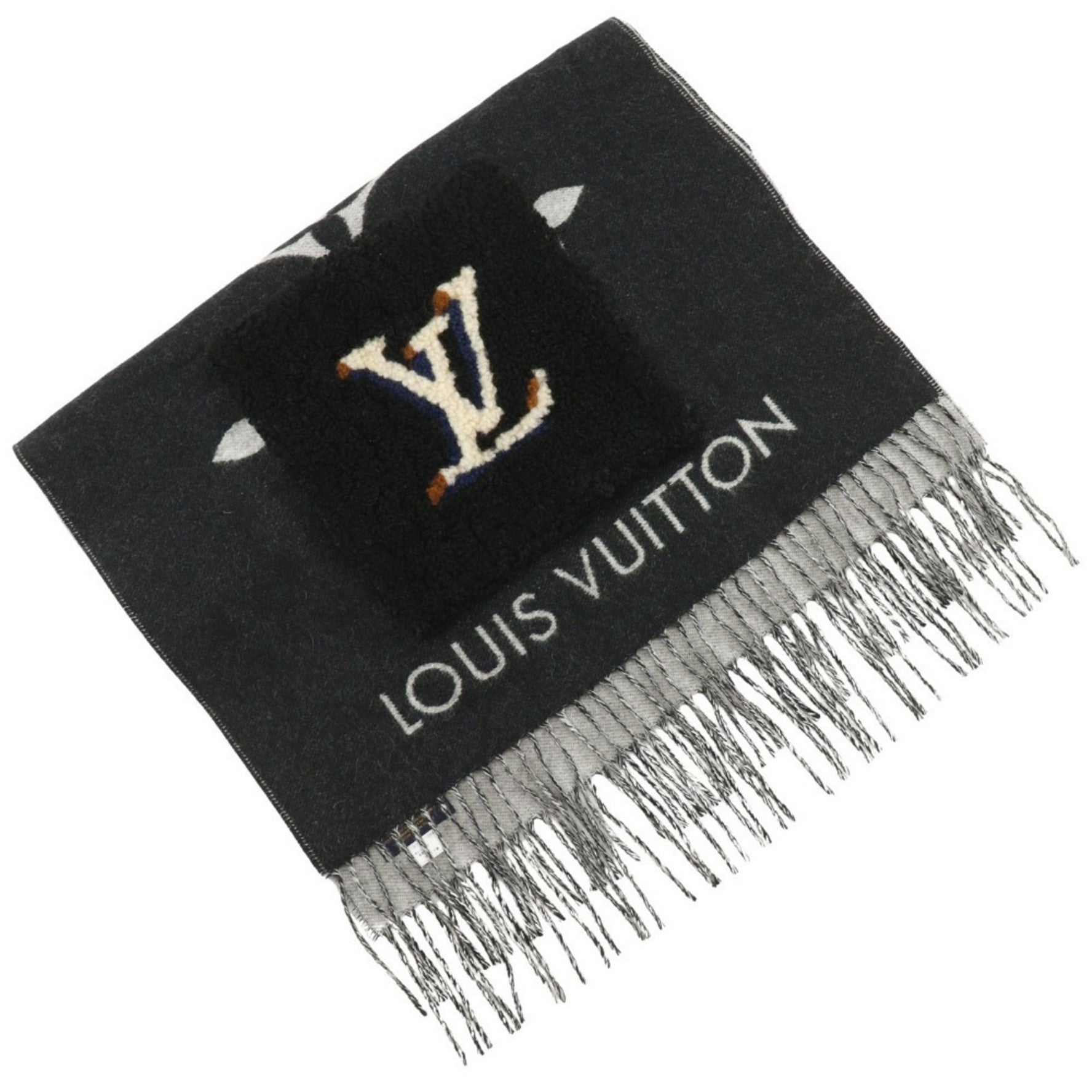 Louis Vuitton LOUIS VUITTON Echarpe Cold Reykjavik Scarf Mouton Teddy M76567 Cashmere Black AL0230 Women's