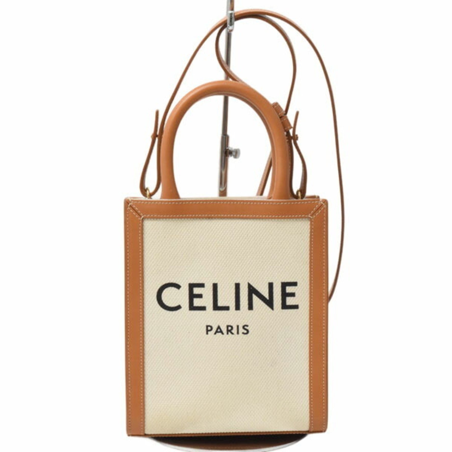 Celine Vertical Cabas Mini Shoulder Bag in Canvas and Leather, Natural Tan