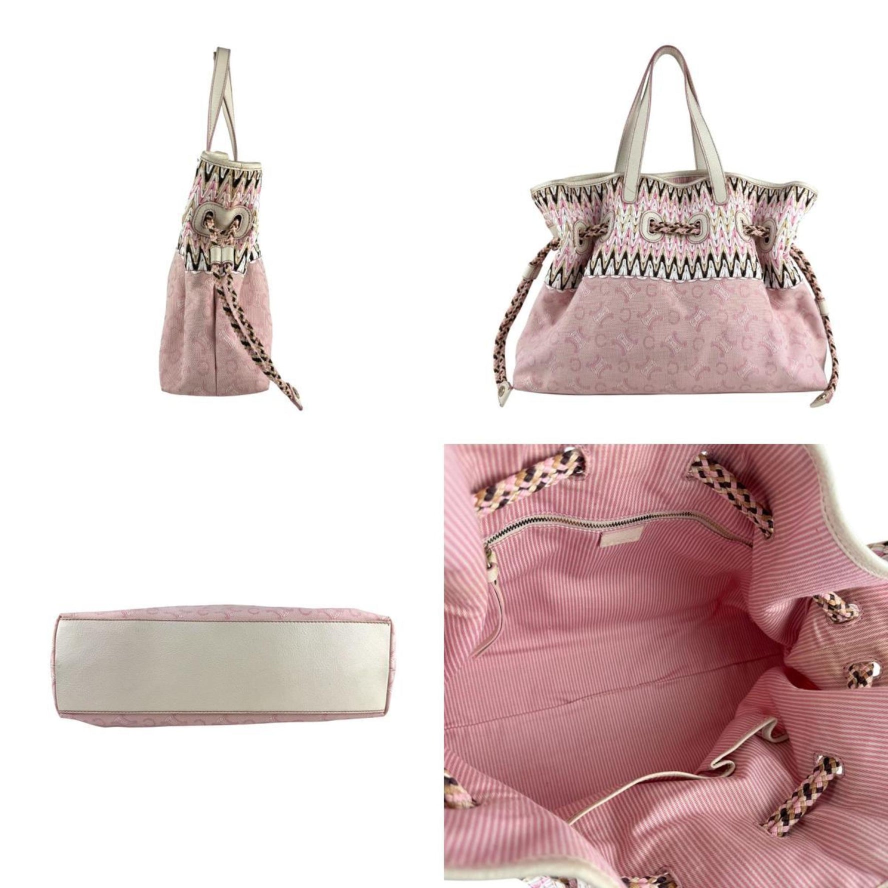 Celine handbag, canvas and leather, pink white, women's, z6548