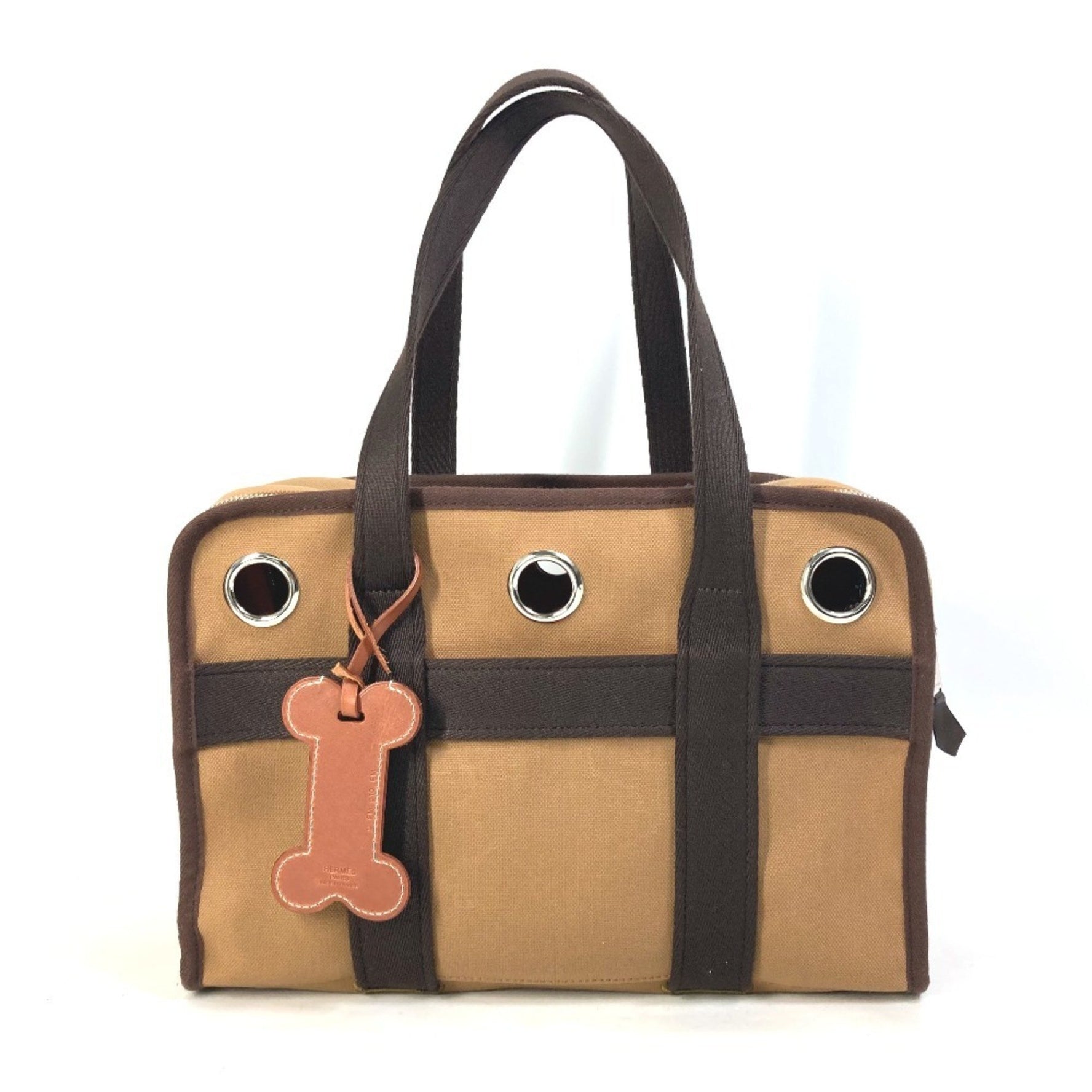 HERMES Pet Dog Tote Bag for Small Dogs (Under - Carrier/Pet Carrier/Boston Nylon/Cotton Fauve/Fou Brown