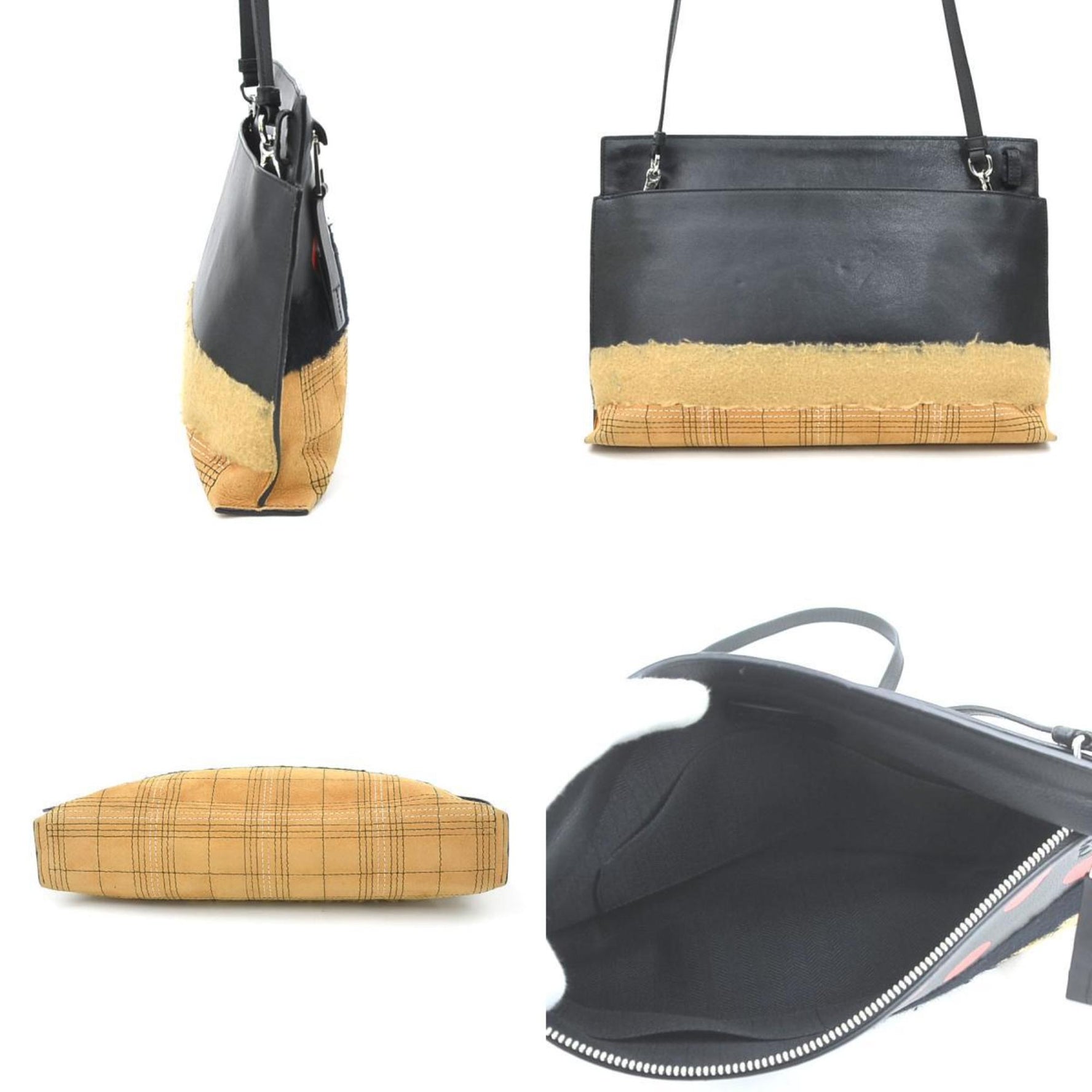 LOEWE Shoulder Bag, Leather, Suede, Cotton, Black, Red, and Brown