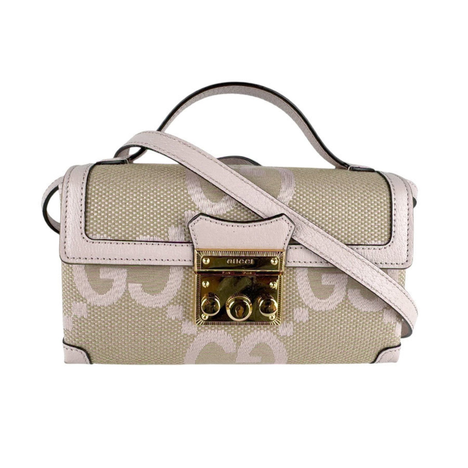 Gucci Shoulder Bag, Canvas and Leather, Beige x Pink