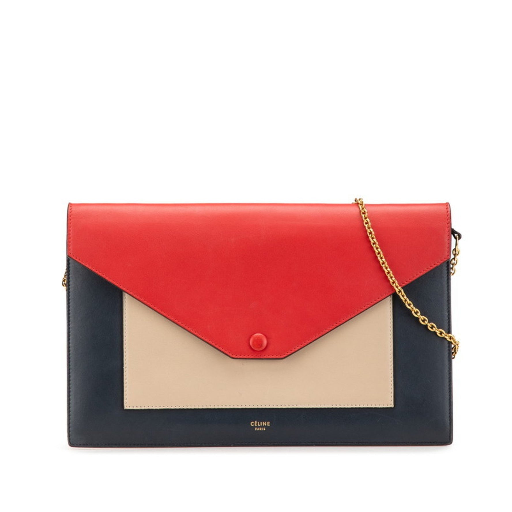 Celine Chain Wallet Shoulder Bag Black Red Beige Leather