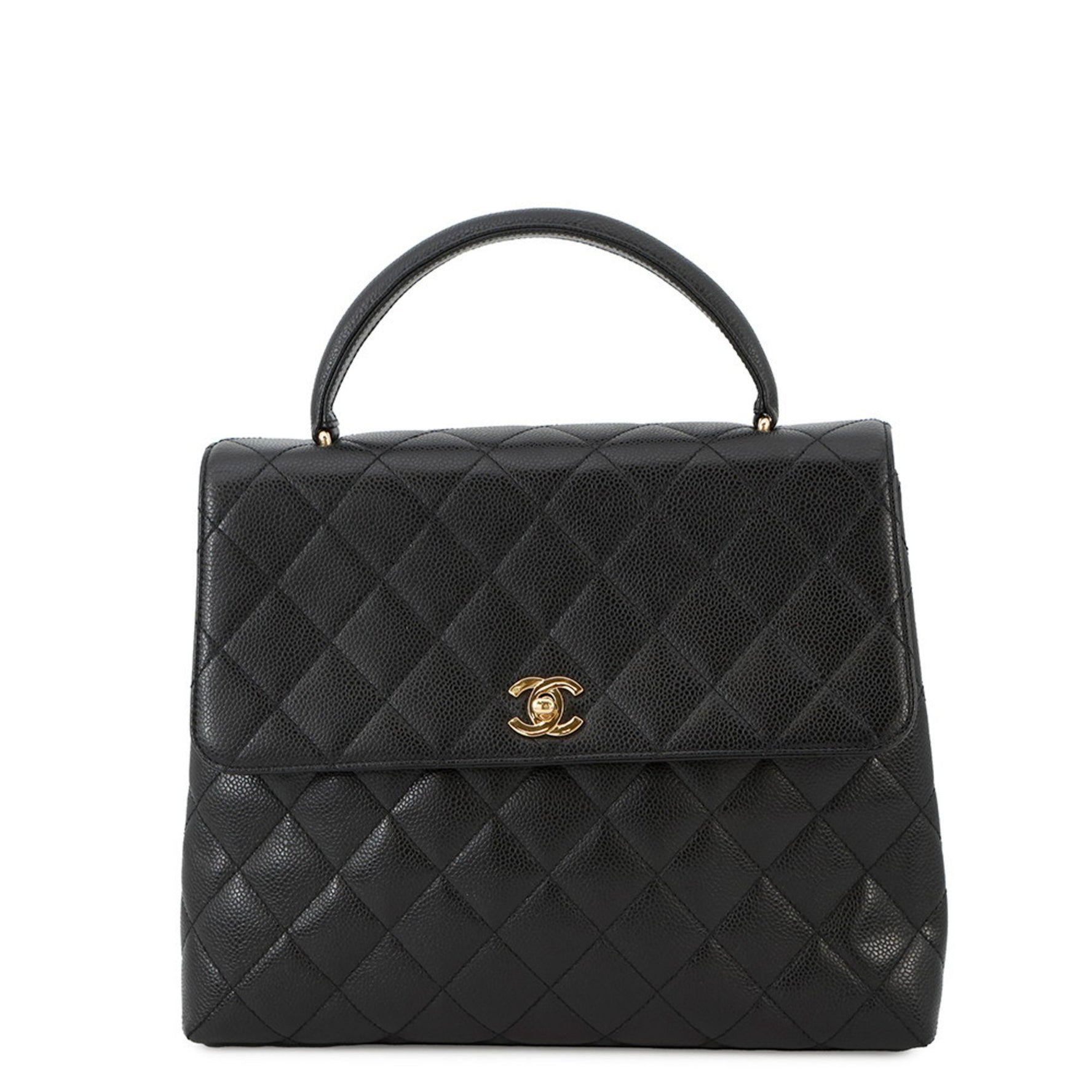 CHANEL Matelasse Coco Mark Caviar Leather Handbag Handle Bag