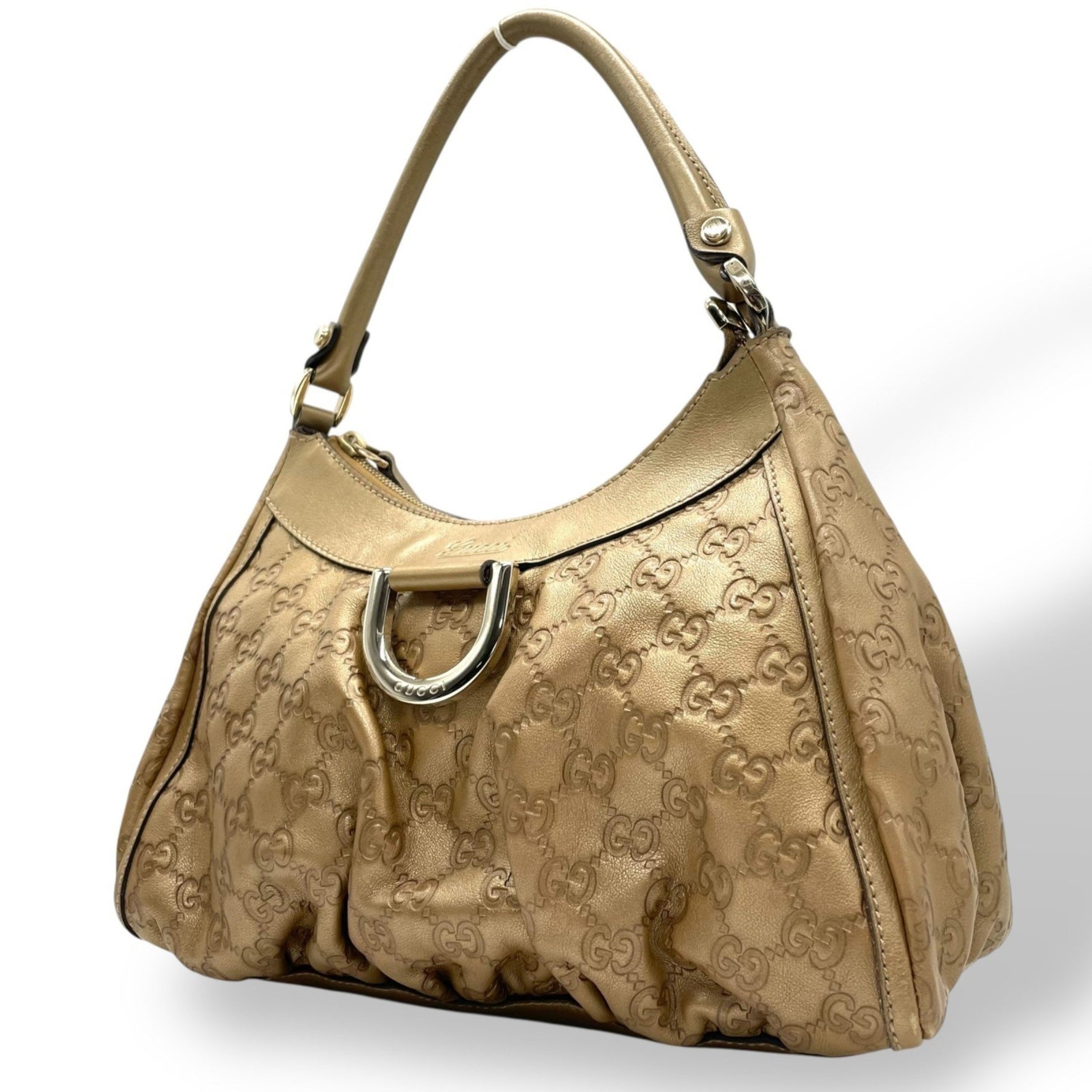 GUCCI One-Shoulder Bag, Guccissima D-Ring, 190525, Gold Leather with GG Embossed Design, One-Handle, for Men and Women, D5