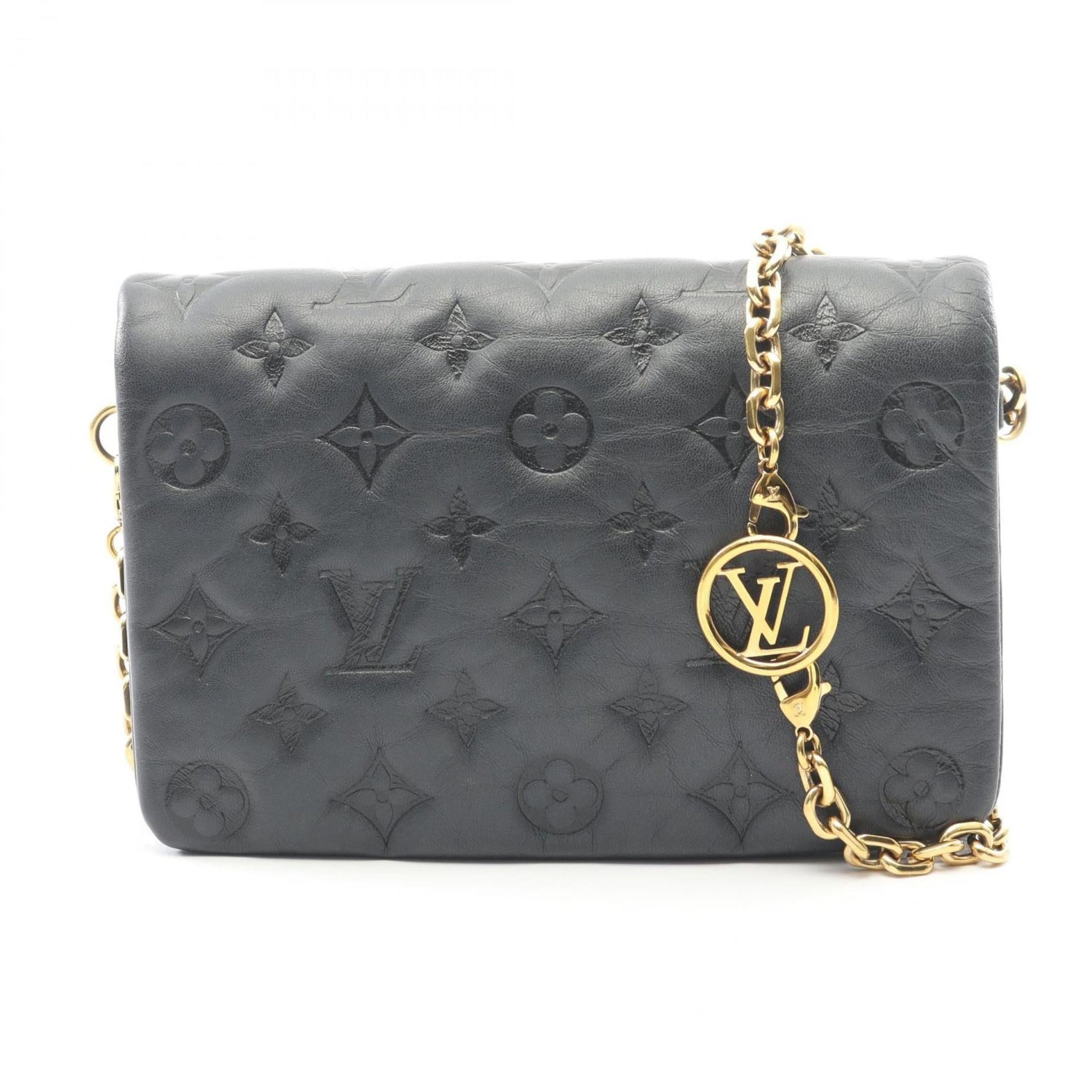 Louis Vuitton Coussin Pochette in Monogram Embossed Noir Lambskin Shoulder Bag, Black