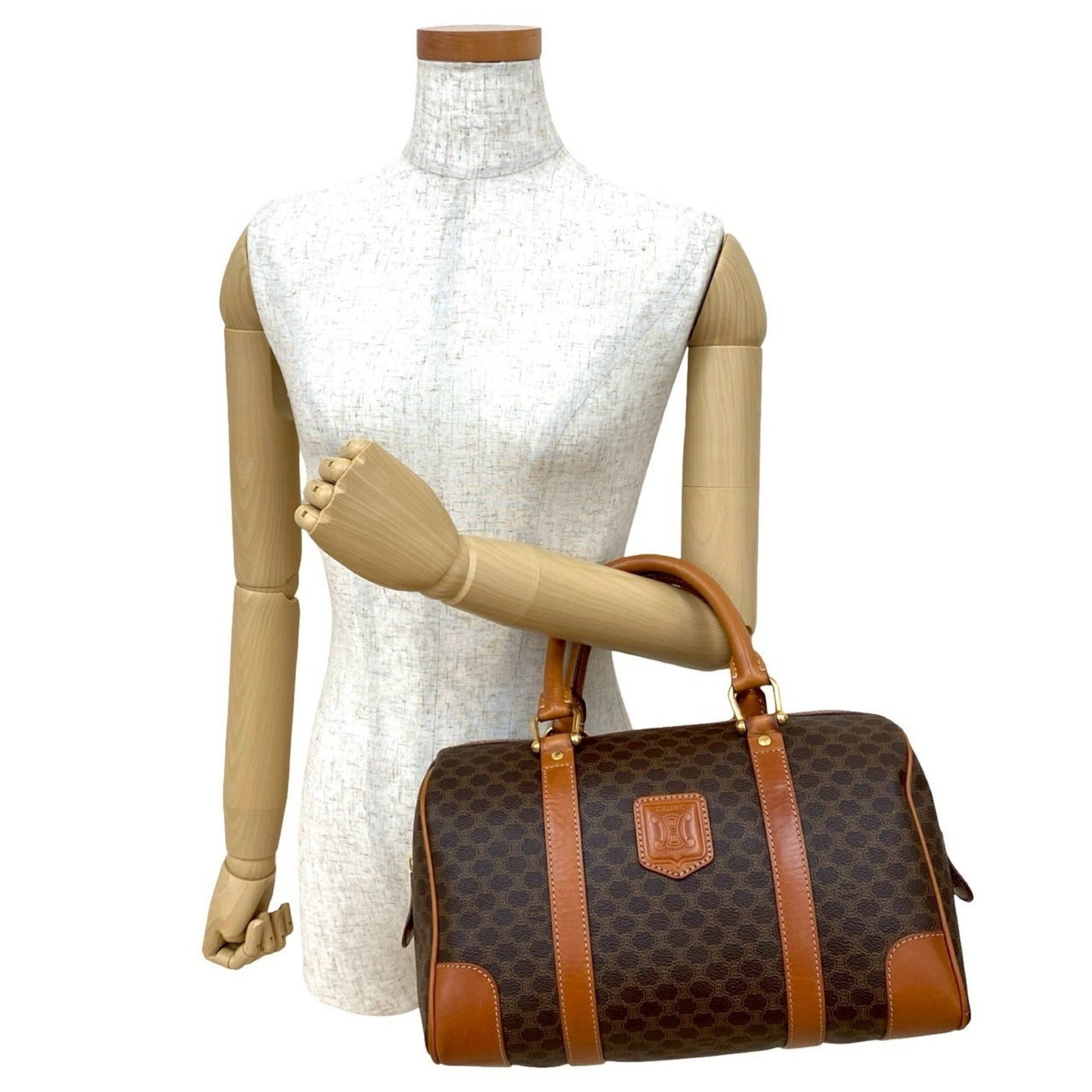 CELINE Macadam Blason Triomphe Leather Handbag/Mini Boston Bag, 924-1