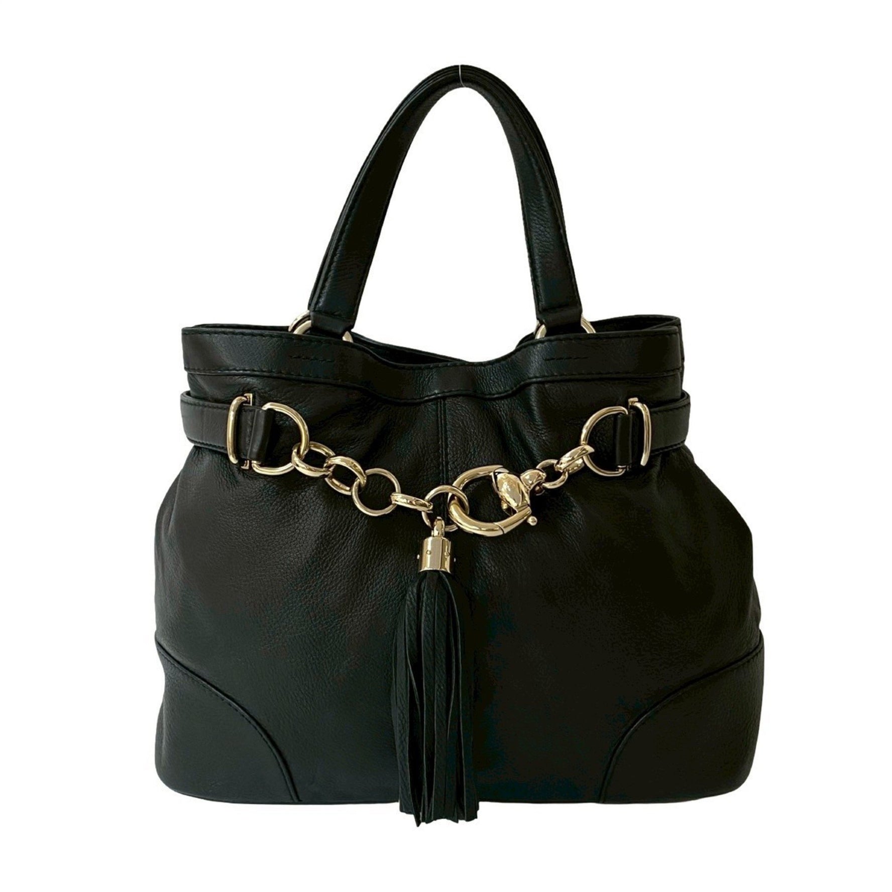 GUCCI Chain Logo Hardware Leather Tassel Fringe Handbag Tote Bag