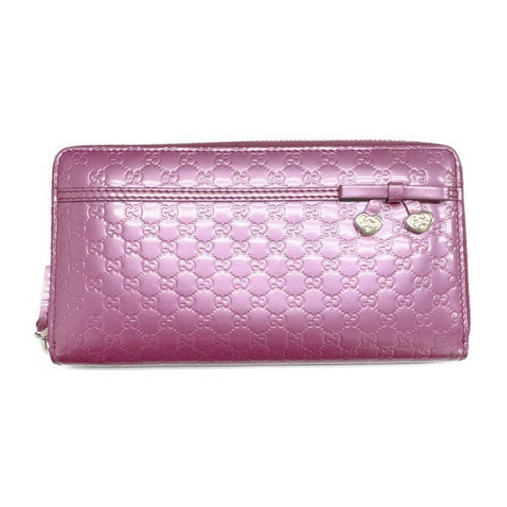 GUCCI Shiny Micro Guccissima Zip-Around Wallet in Pink-Purple Patent Leather