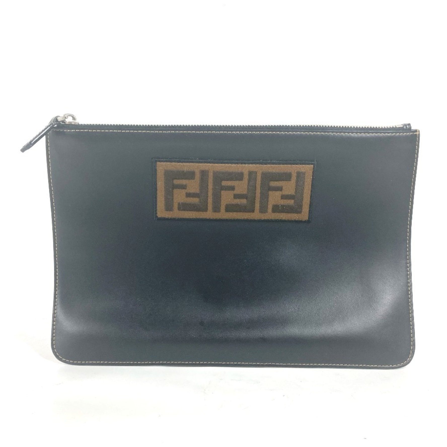 FENDI Pouch Zucca Clutch Bag Leather Men's Black