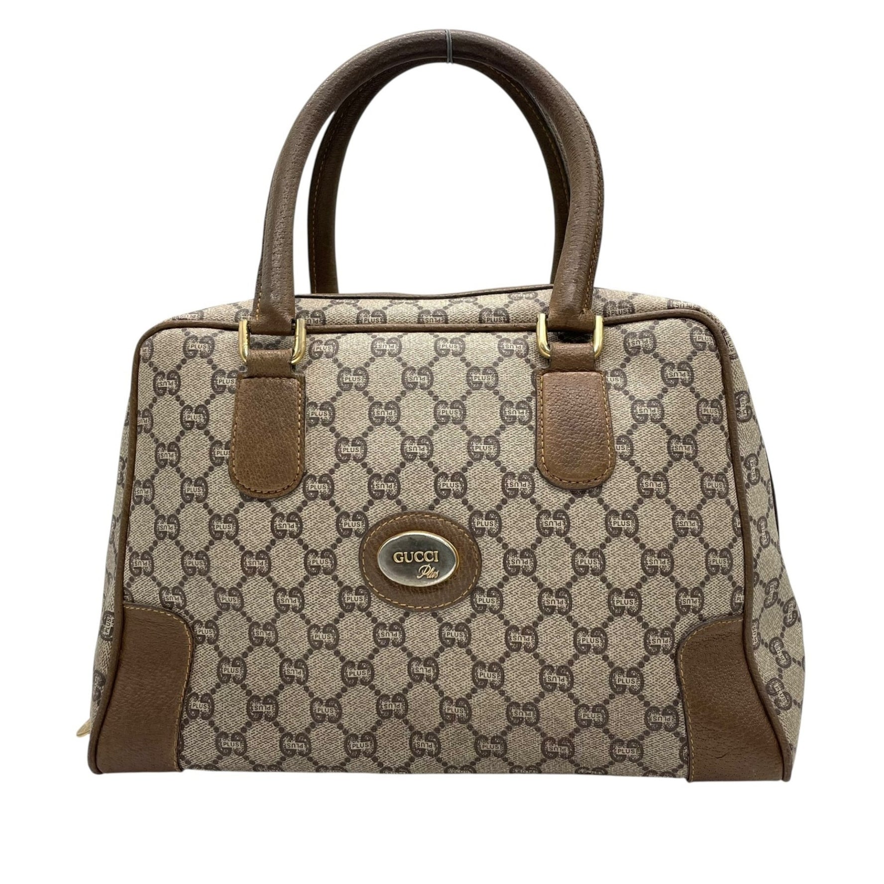 GUCCI GG Plus handbag in gray and beige leather with gold hardware. Vintage size A.