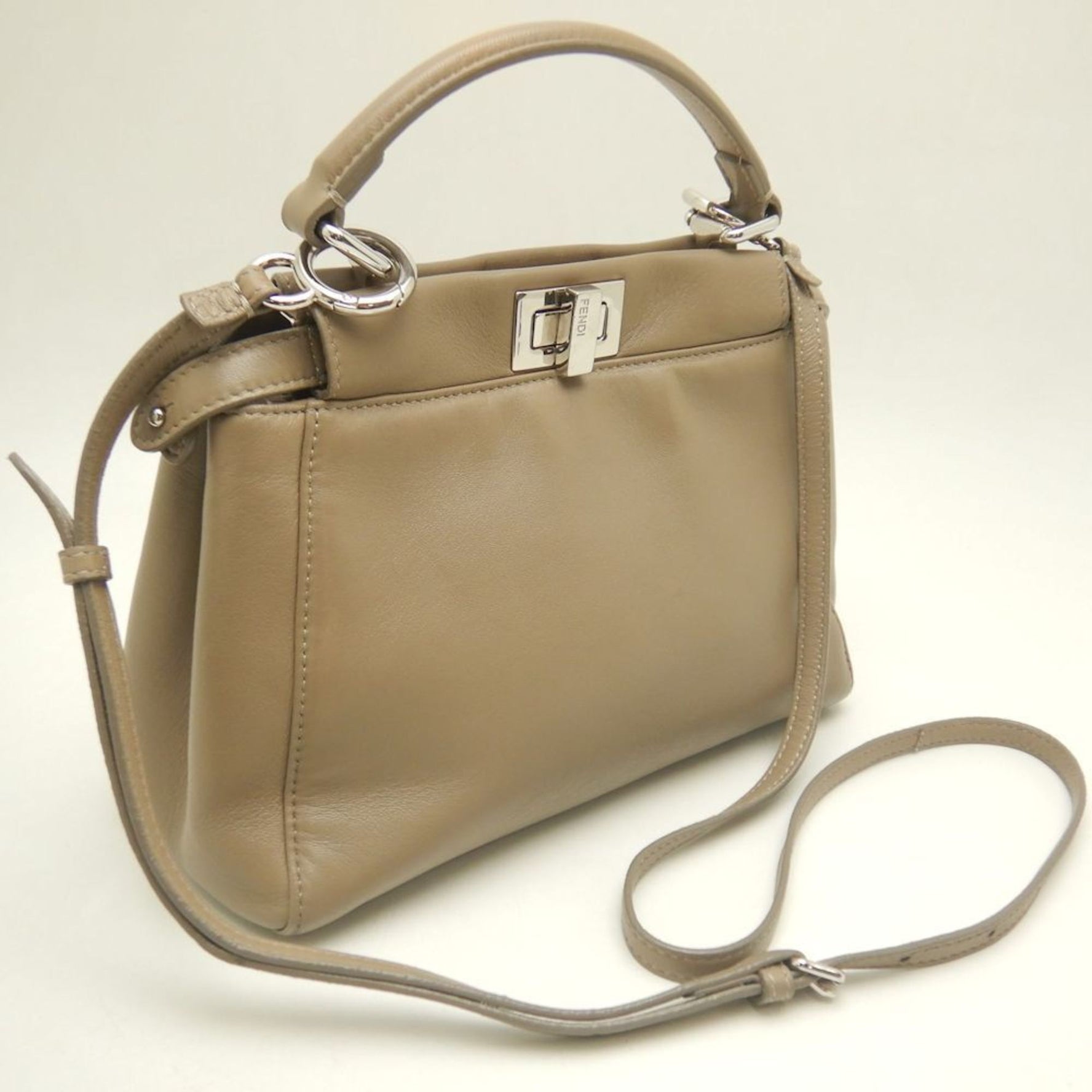 FENDI Peekaboo Mini Selleria Handbag in Greige Calfskin Leather