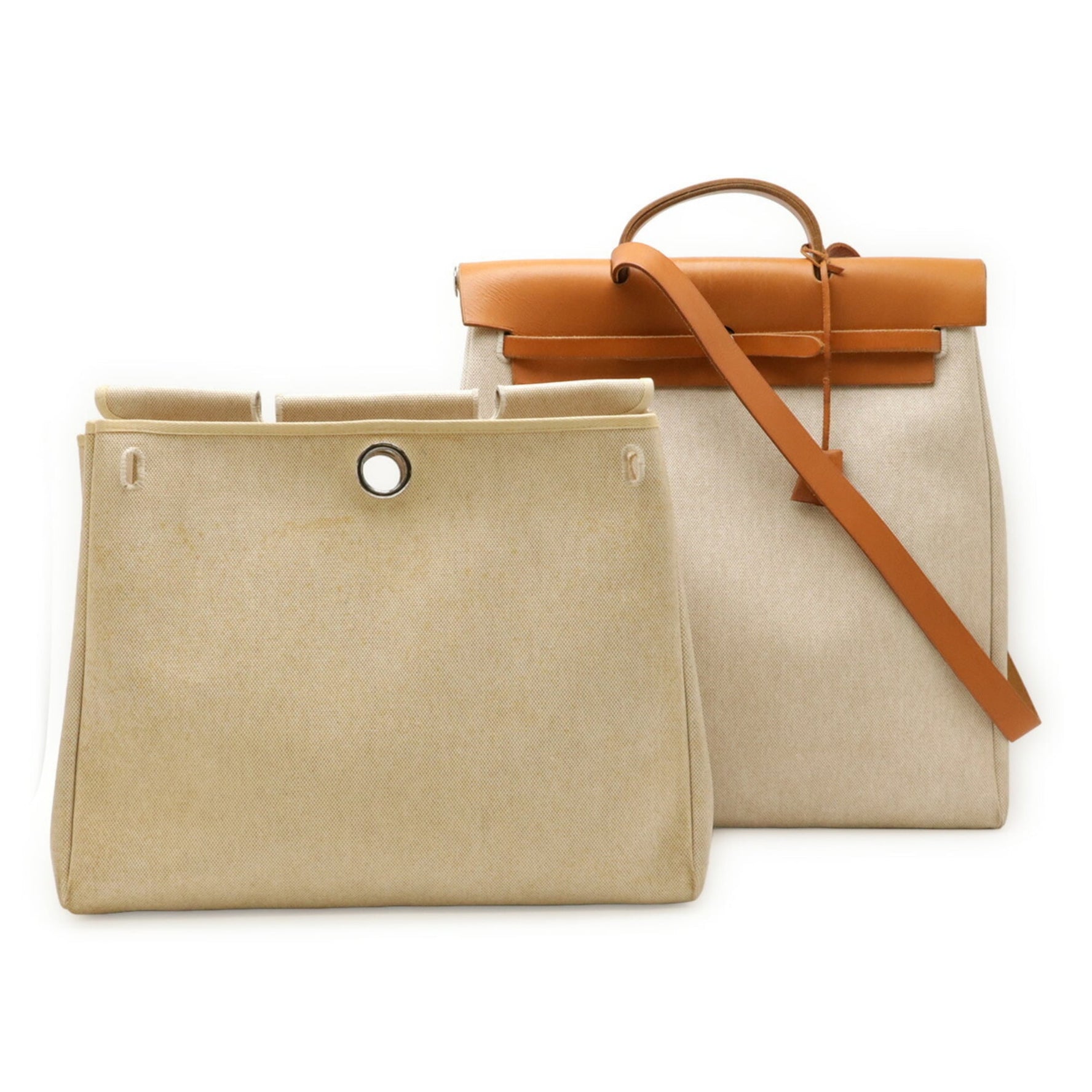HERMES Hermès Air Bag GM Handbag/Shoulder in Toile H Leather (Beige, Brown, Light Brown) with D Stamp